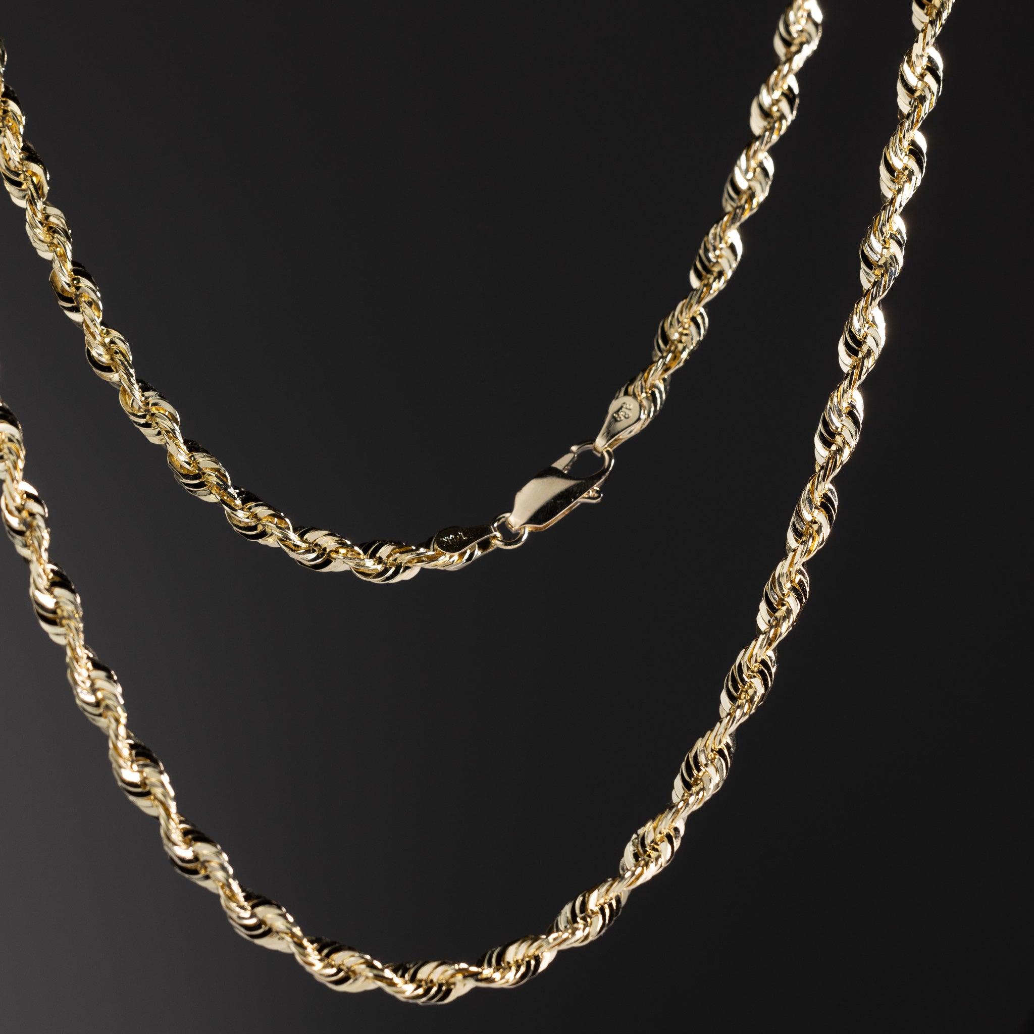 14k Gold 4.0mm Solid Lightweight Diamond-Cut Rope Chain - Model CH-0136