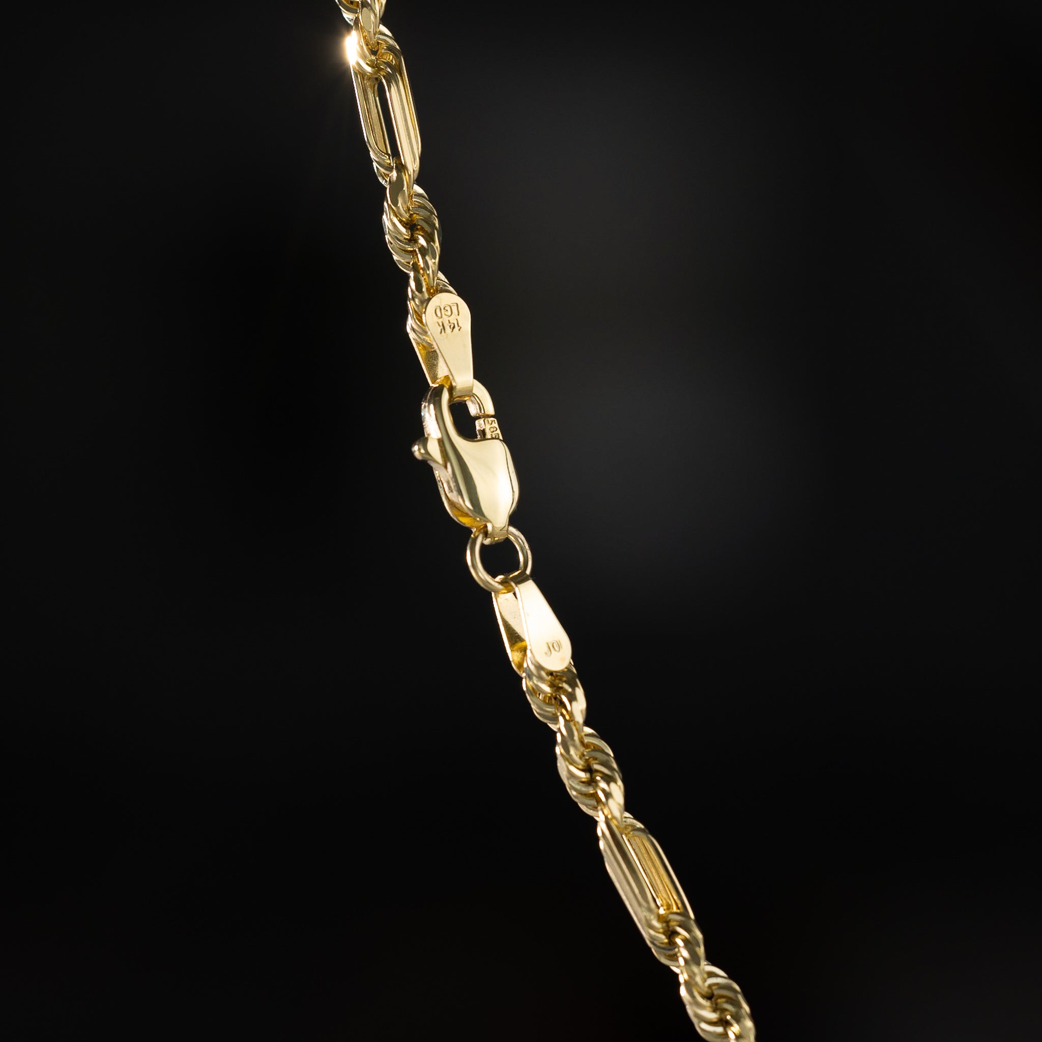 14k Gold 3mm Hollow Figaro Rope Chain Bracelet 8 Inch - Model CH-0605
