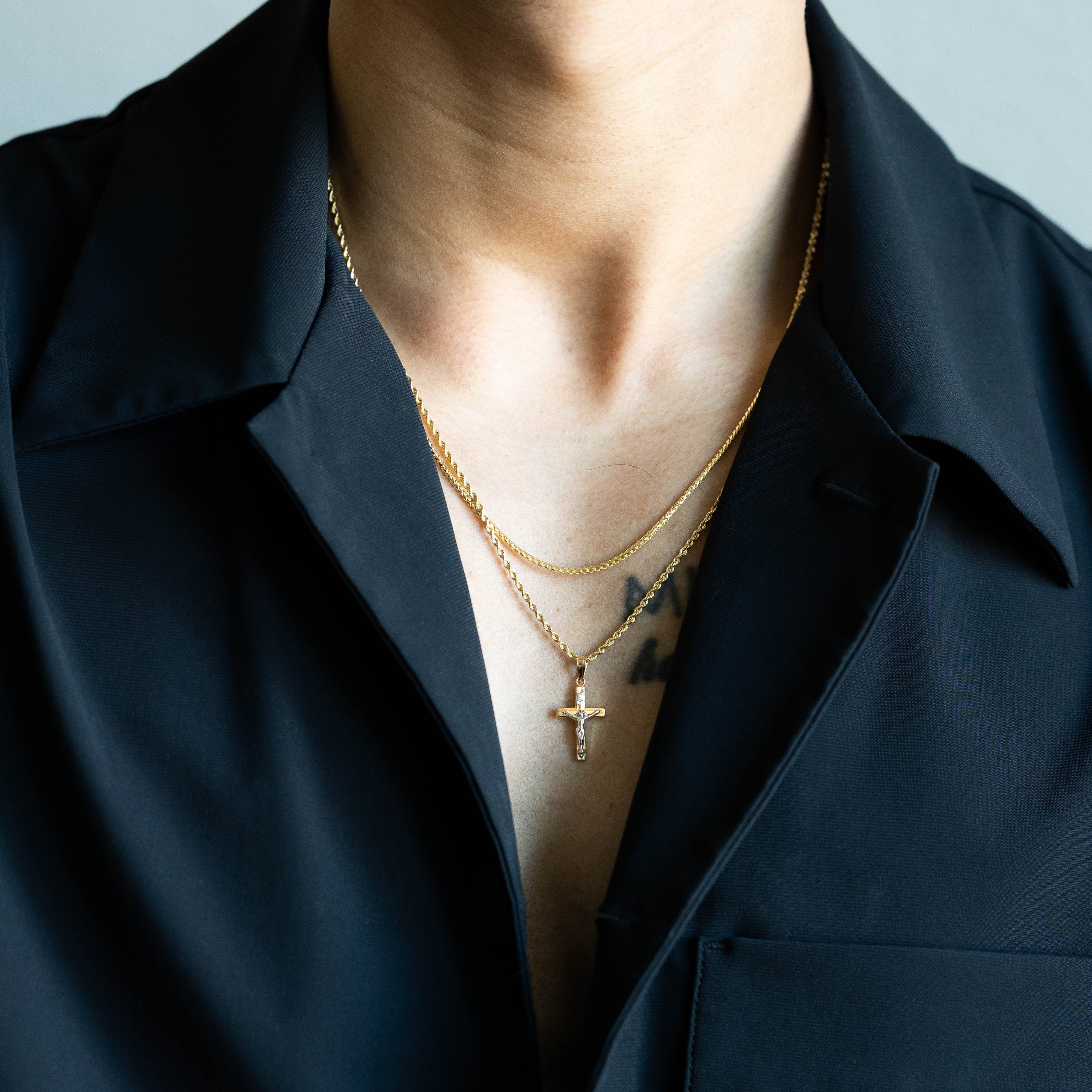 14K Gold Crucifix Small Cross Pendant - Model 0876 - Charlie & Co. Jewelry