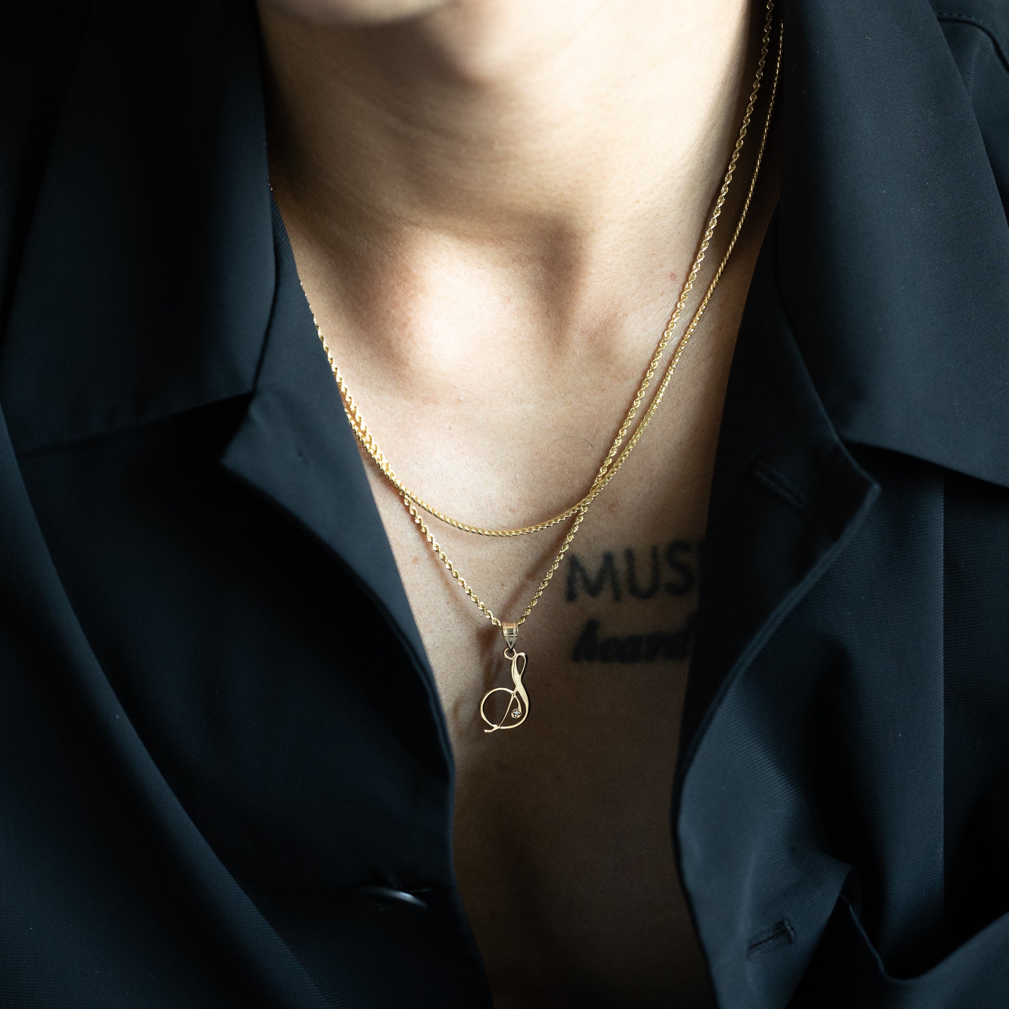 14K Gold Script Letter S Initial Pendant with Diamond - Model YC252S