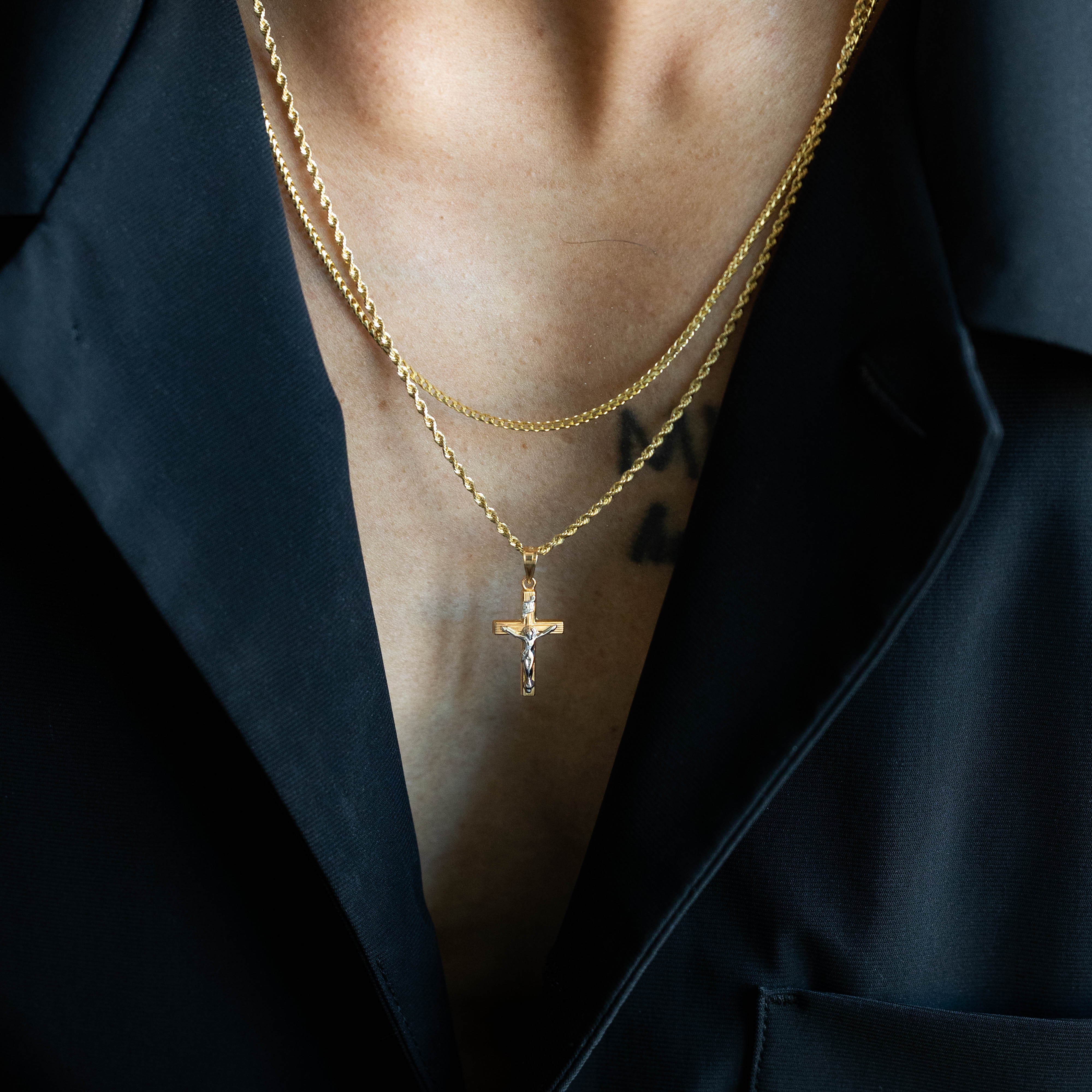 14K Gold Crucifix Small Cross Pendant - Model 0876 - Charlie & Co. Jewelry