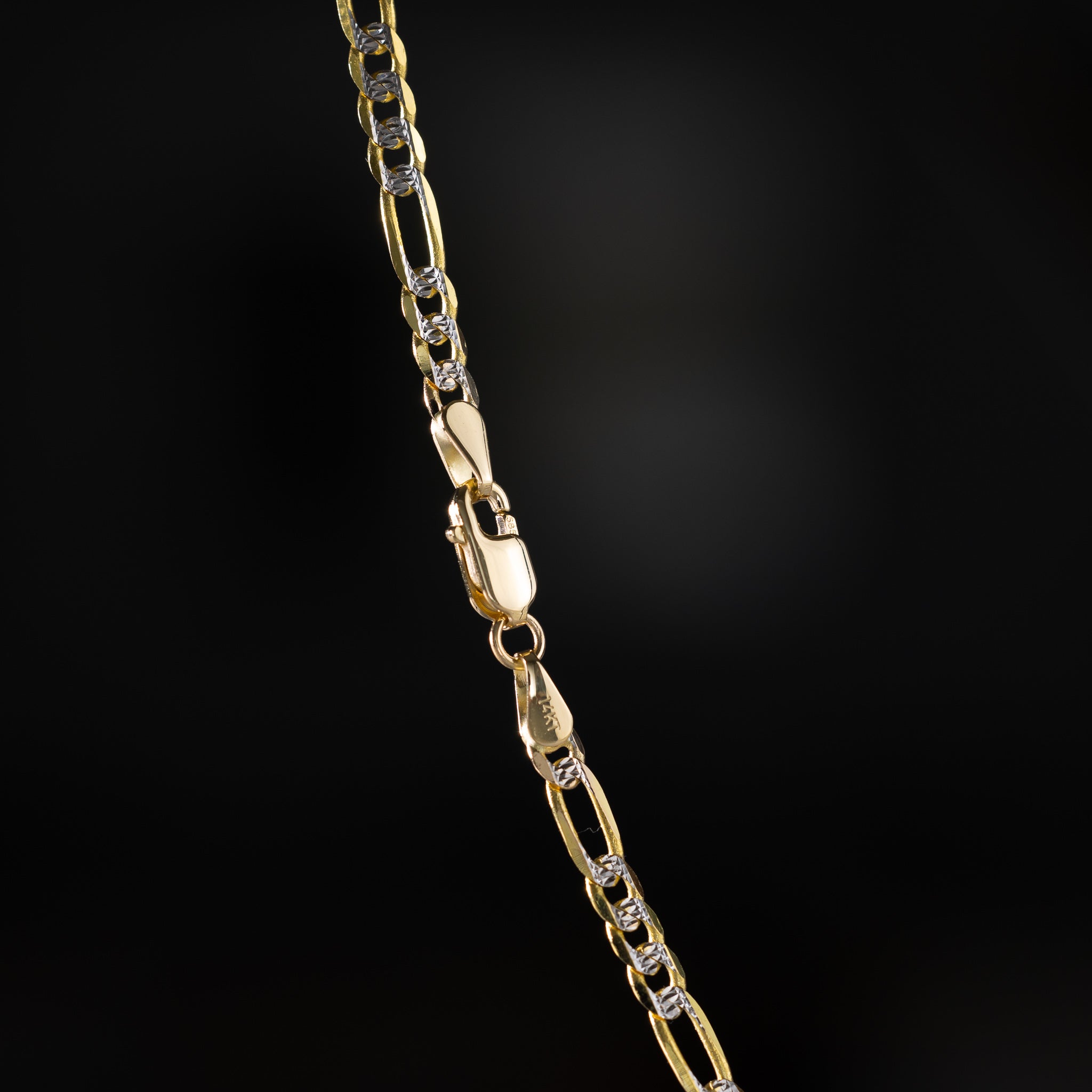 14k Gold 3.1mm Two-Tone Lightweight Figaro Chain - Model CH-0121