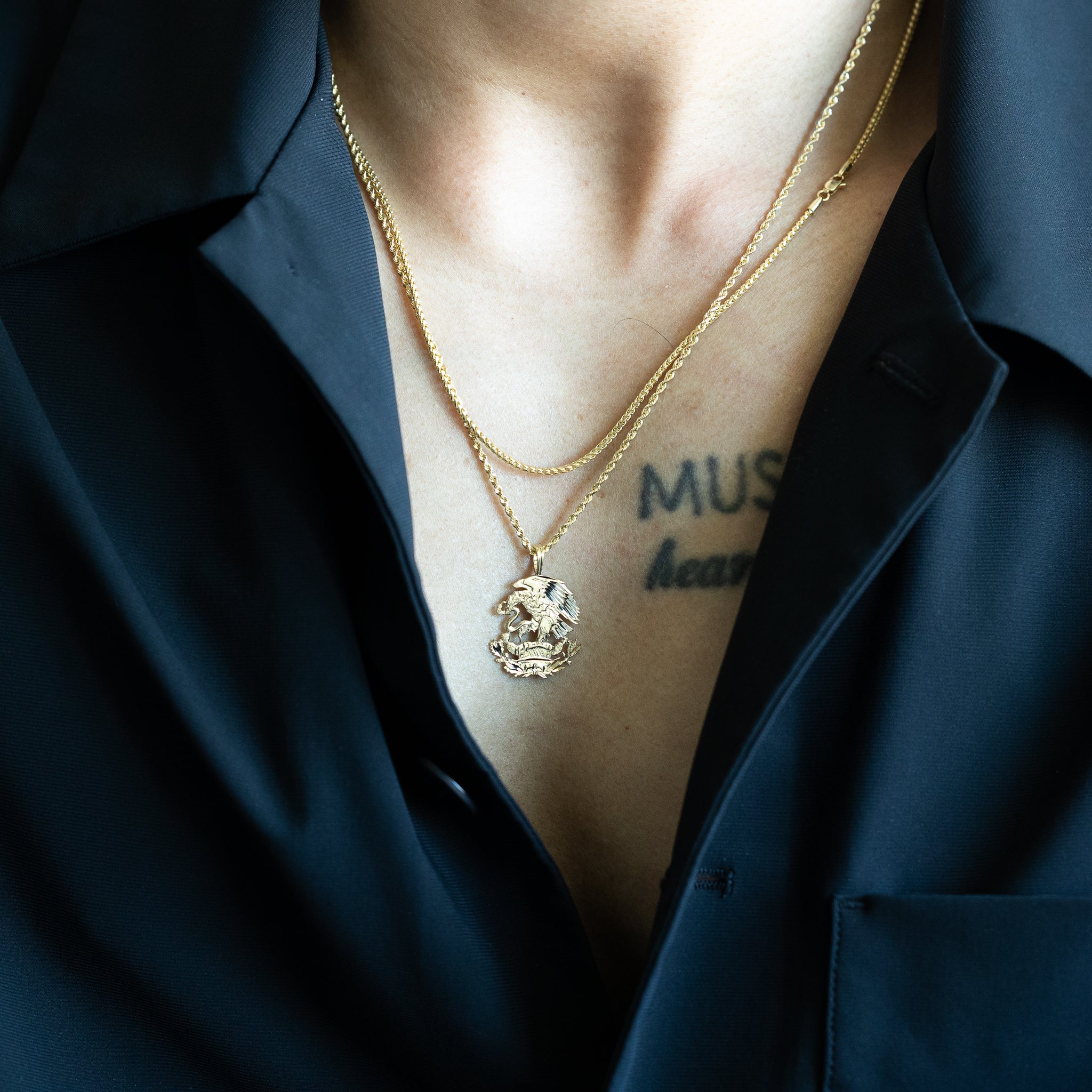 14K Gold Mexican Eagle Hunting Snake Pendant - Model 1602