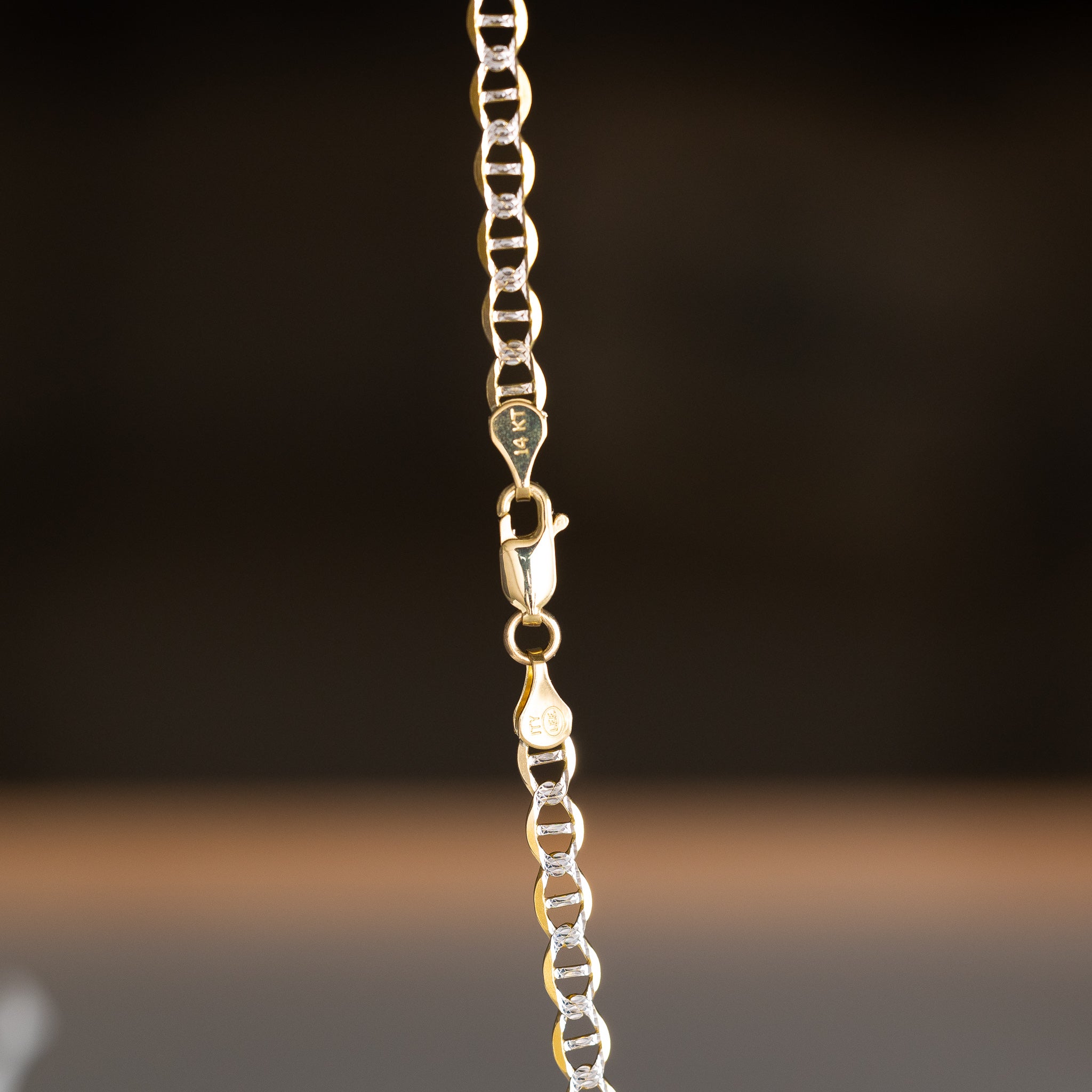 14k Gold 4.4mm Lightweight Two-Tone Flat Mariner 7.5 Inch Bracelet - Model CH-0338
