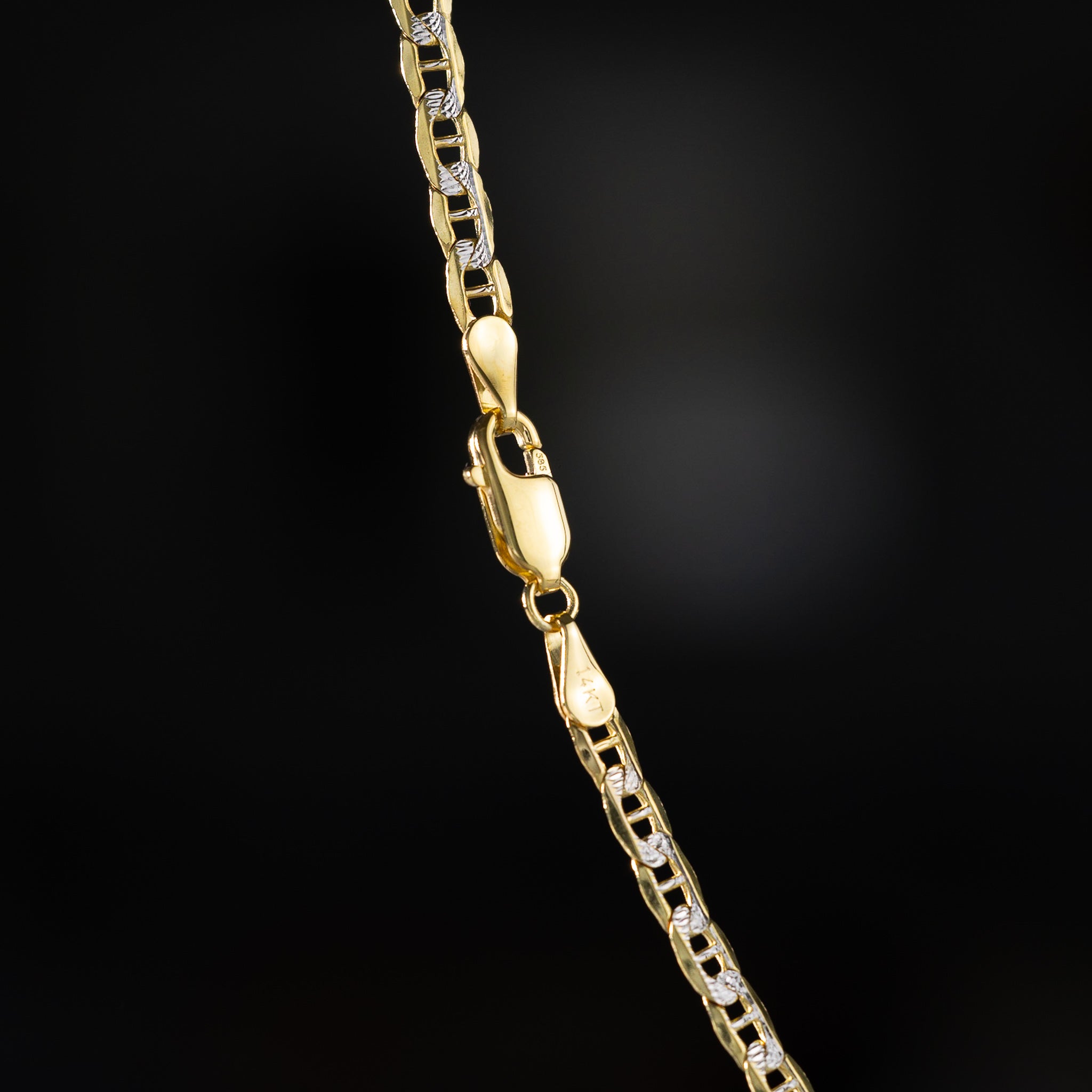 14k Gold Two-Tone 3.4mm Hollow Mariner Chain Bracelet - Model CH-0658