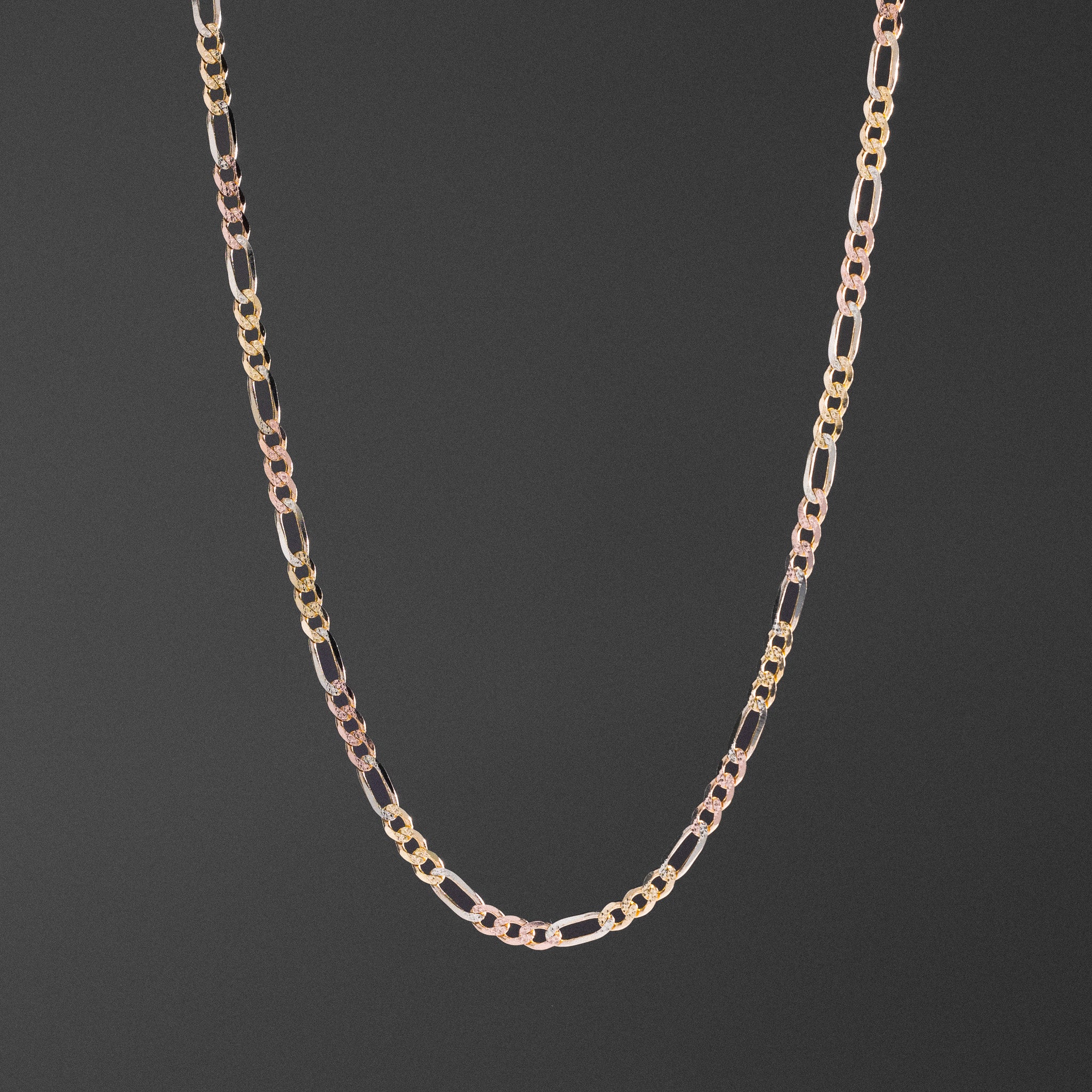 14k Gold 4.6mm Three-Tone Concave Figaro Chain - Model CH-0360