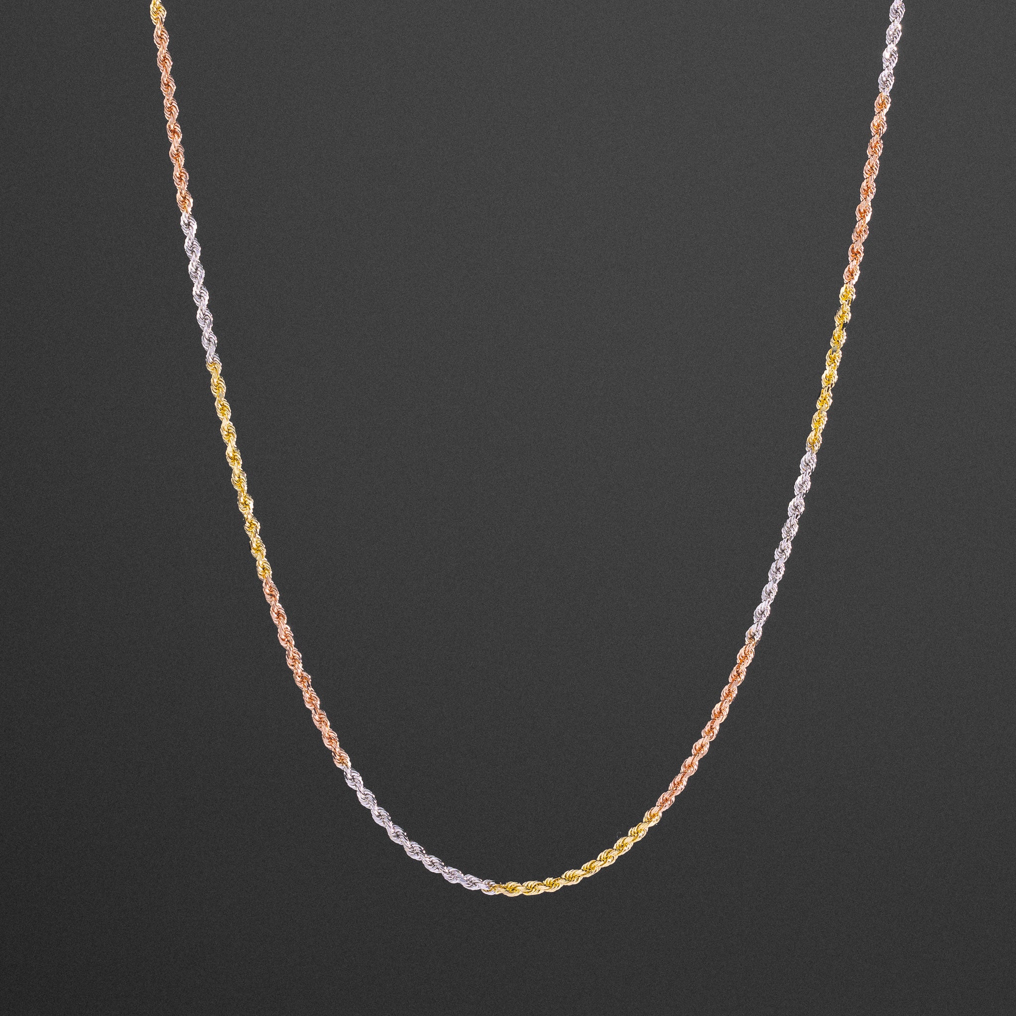 14k Gold 1.9mm Three-Tone Solid Diamond-Cut Rope Chain - Model CH-0391