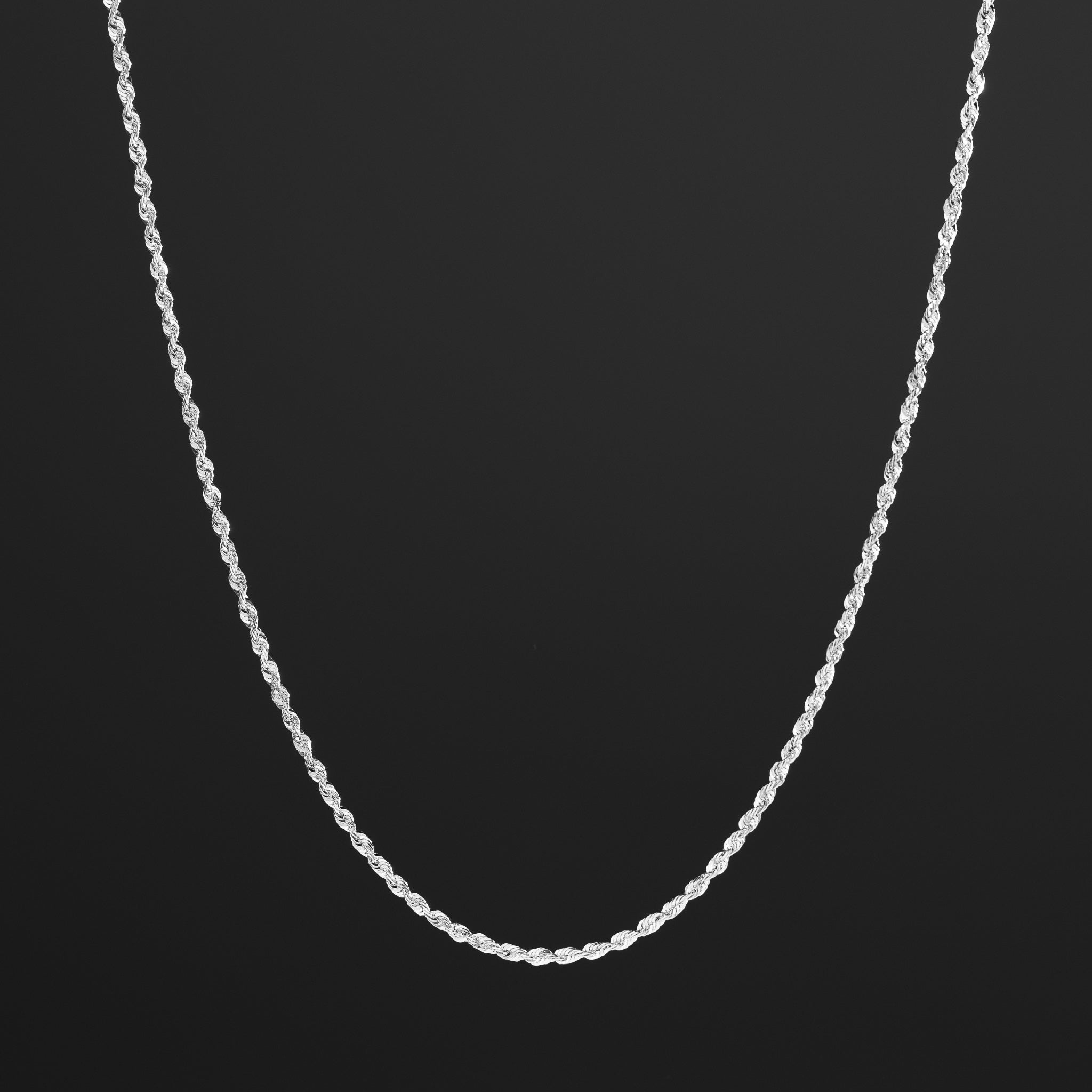 14k White Gold 2.3mm Solid Lightweight Diamond-Cut Rope Chain - Model CH-0142