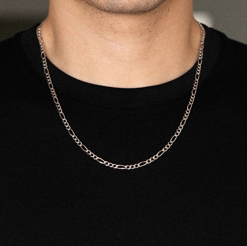 14k 4mm White Gold Concave Figaro Chain - Model CH-0343 - Charlie & Co. Jewelry