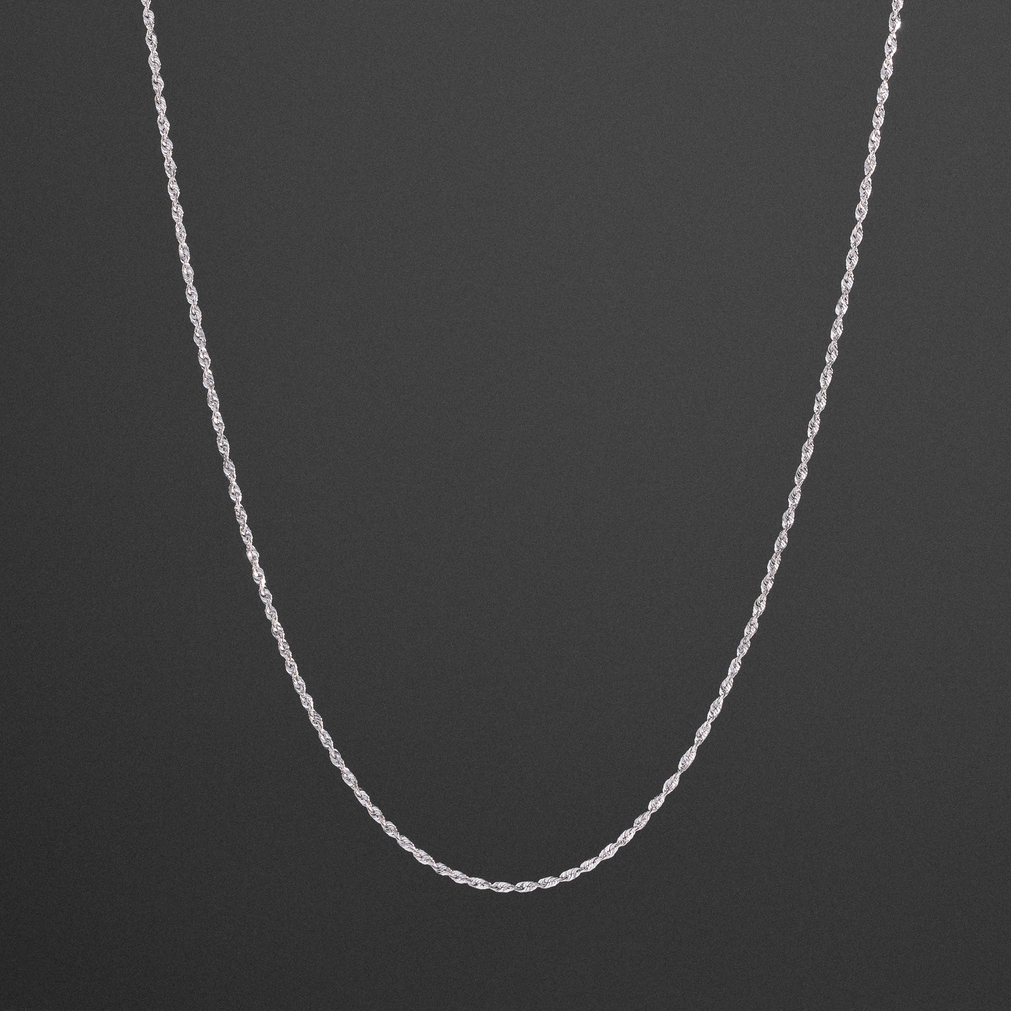 14k White Gold 1.5mm Solid Lightweight Diamond-Cut Rope Chain - Model CH-0144