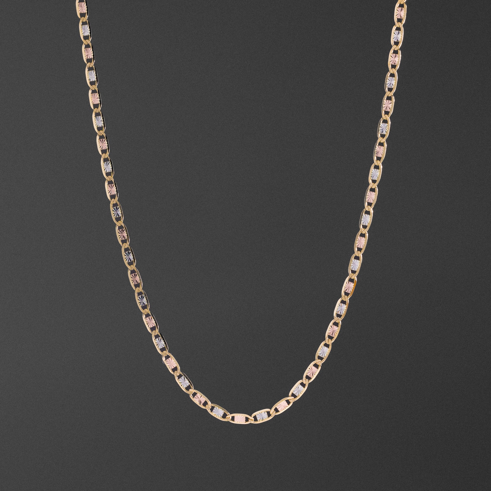 14k Gold 3.3mm Three-Tone Valentino Star Diamond-Cut Chain - Model CH-0376