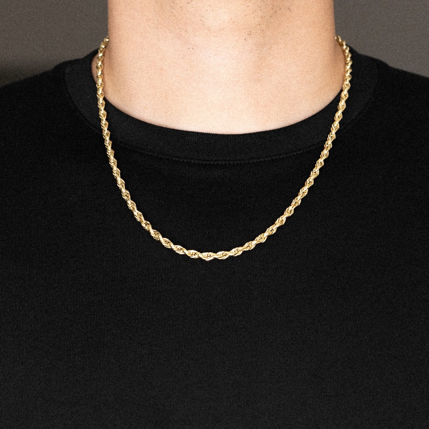 14k Gold 4mm Hollow Diamond-Cut Rope Chain - Model CH-0147