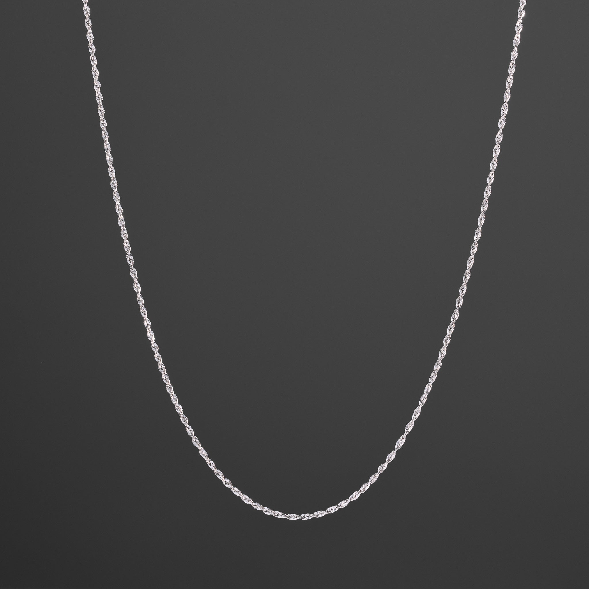 14k White Gold 1.5mm Solid Lightweight Diamond-Cut Rope Chain - Model CH-0144