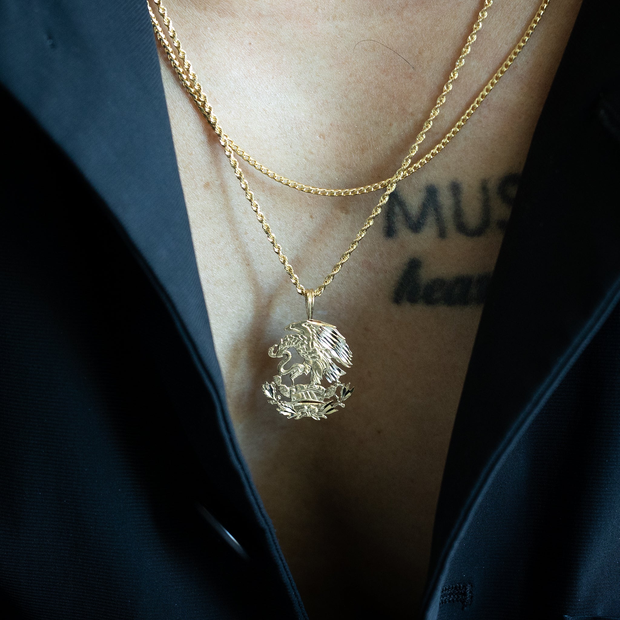 14K Gold Mexican Eagle Hunting Snake Pendant - Model 1602