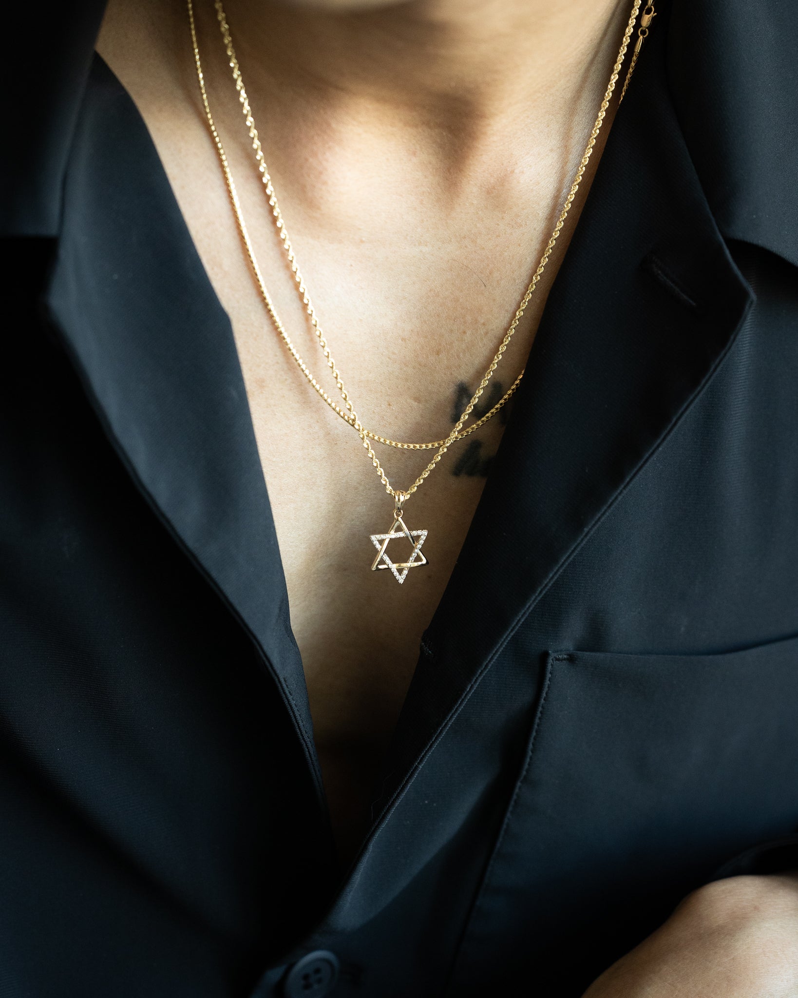 14K Gold Star of David Pendant - Model 2241