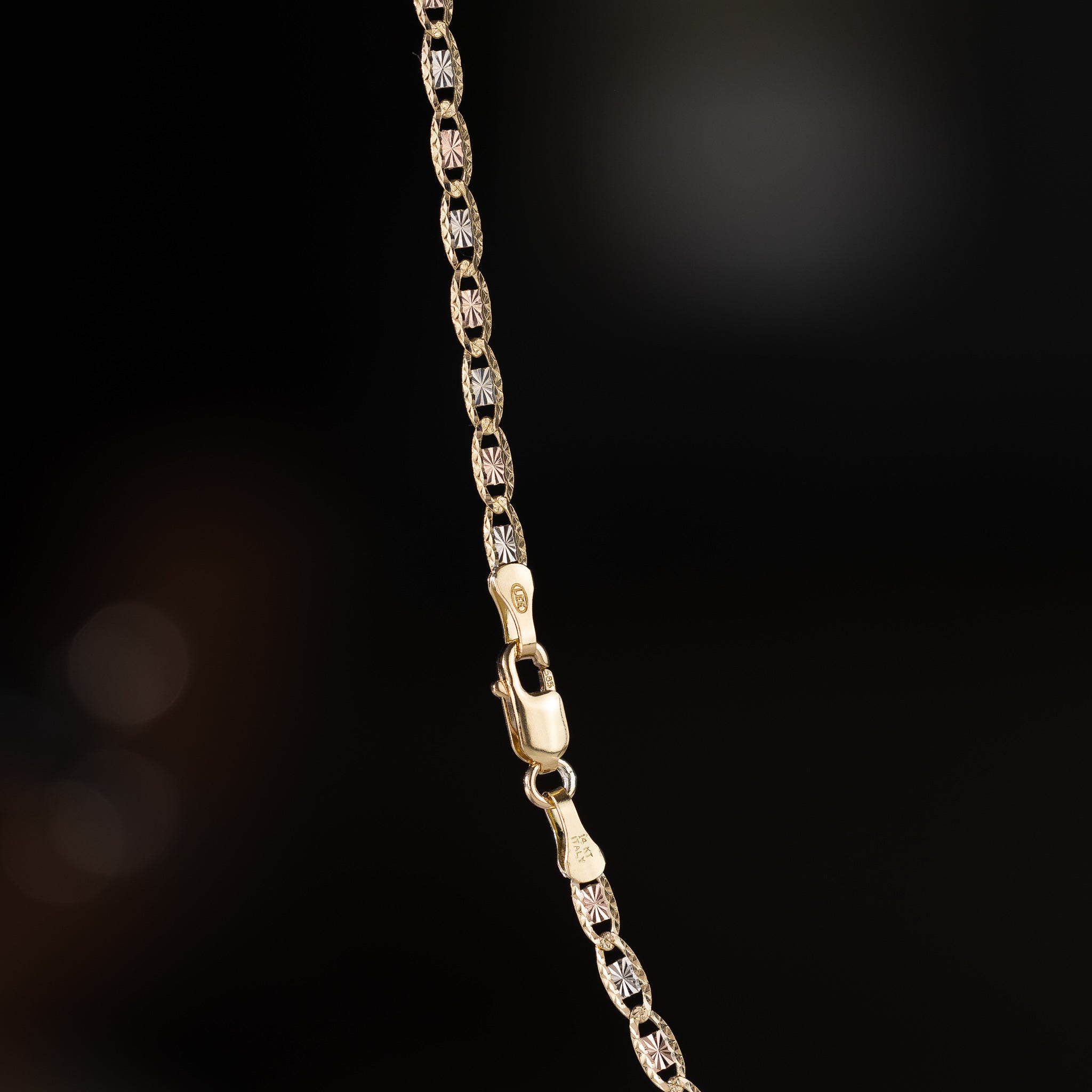 14k Gold 2.6mm Three-Tone Rail Diamond-Cut Valentino Chain - Model CH-0113