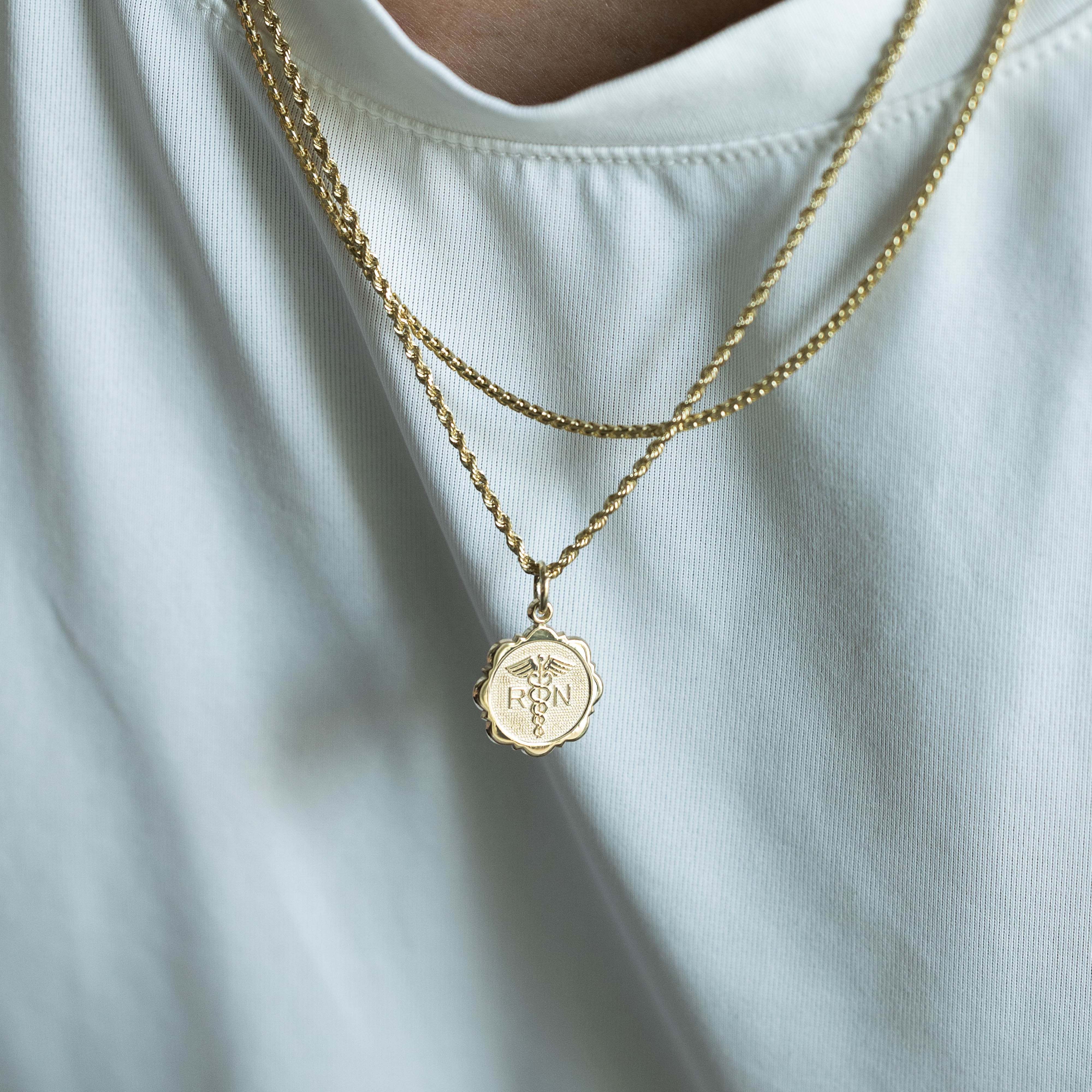 14K Gold RN Registered Nurse Disc Charm - Model C1784 - Charlie & Co. Jewelry