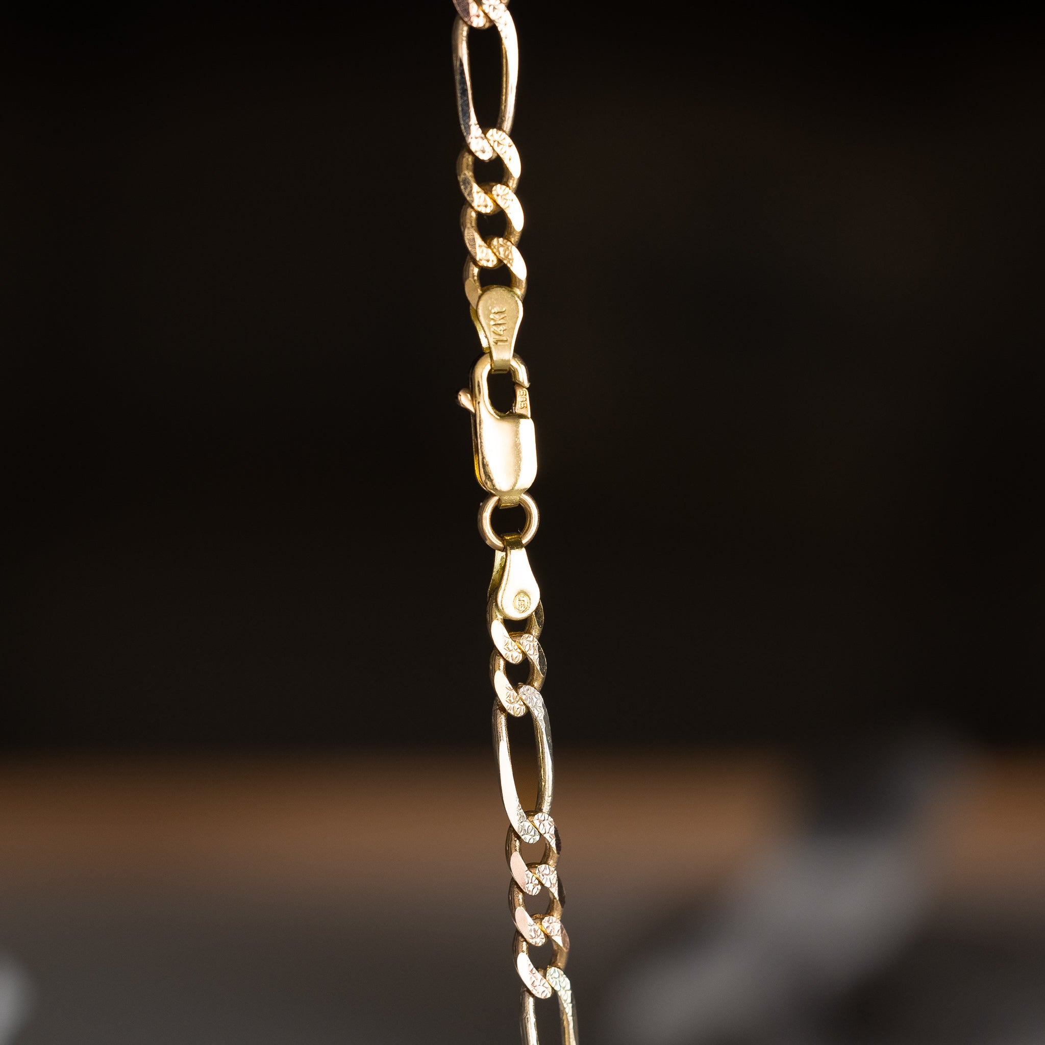 14k Gold 5.5mm Three-Tone Concave Figaro Chain - Model CH-0359