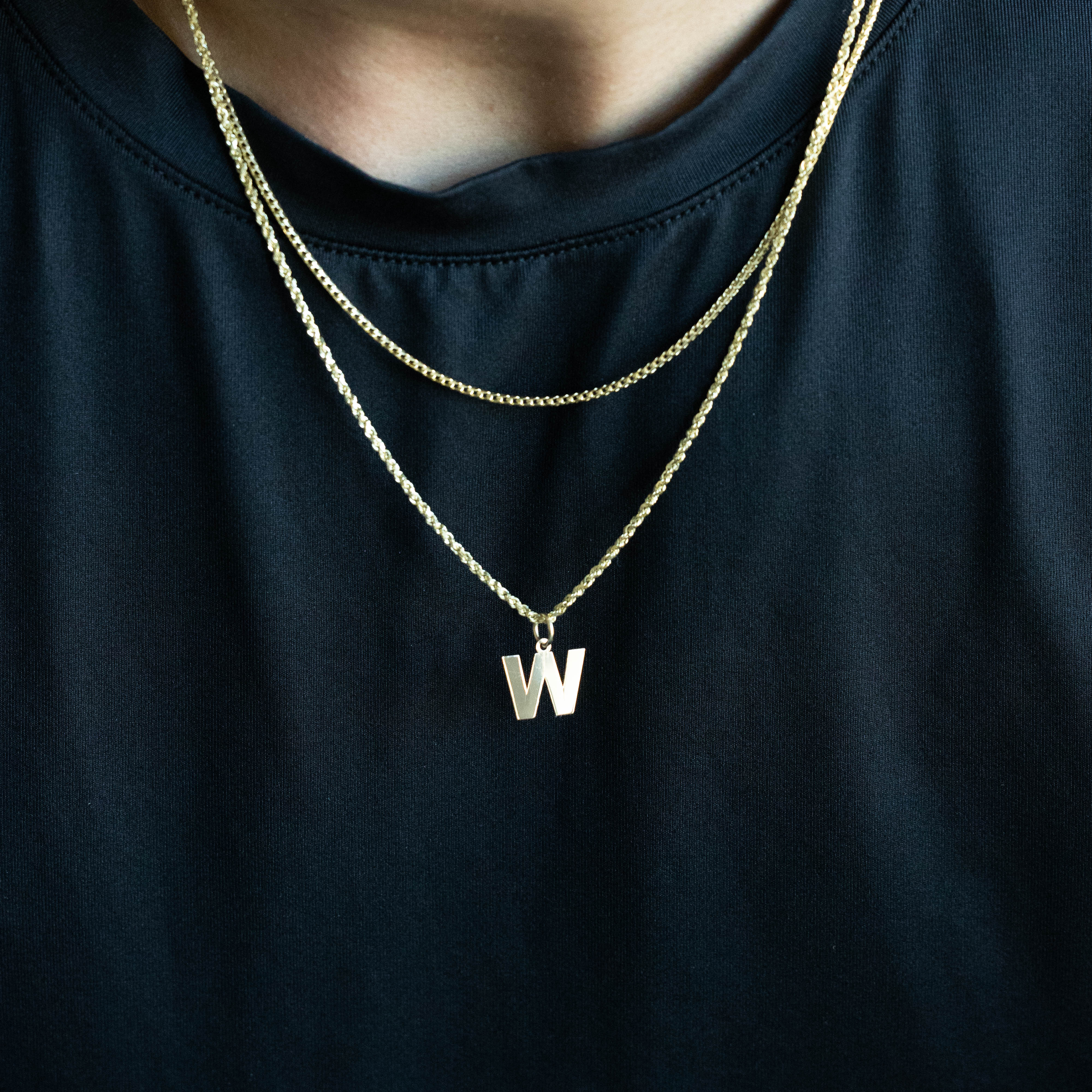 14K Gold Block Letter "W" Pendant