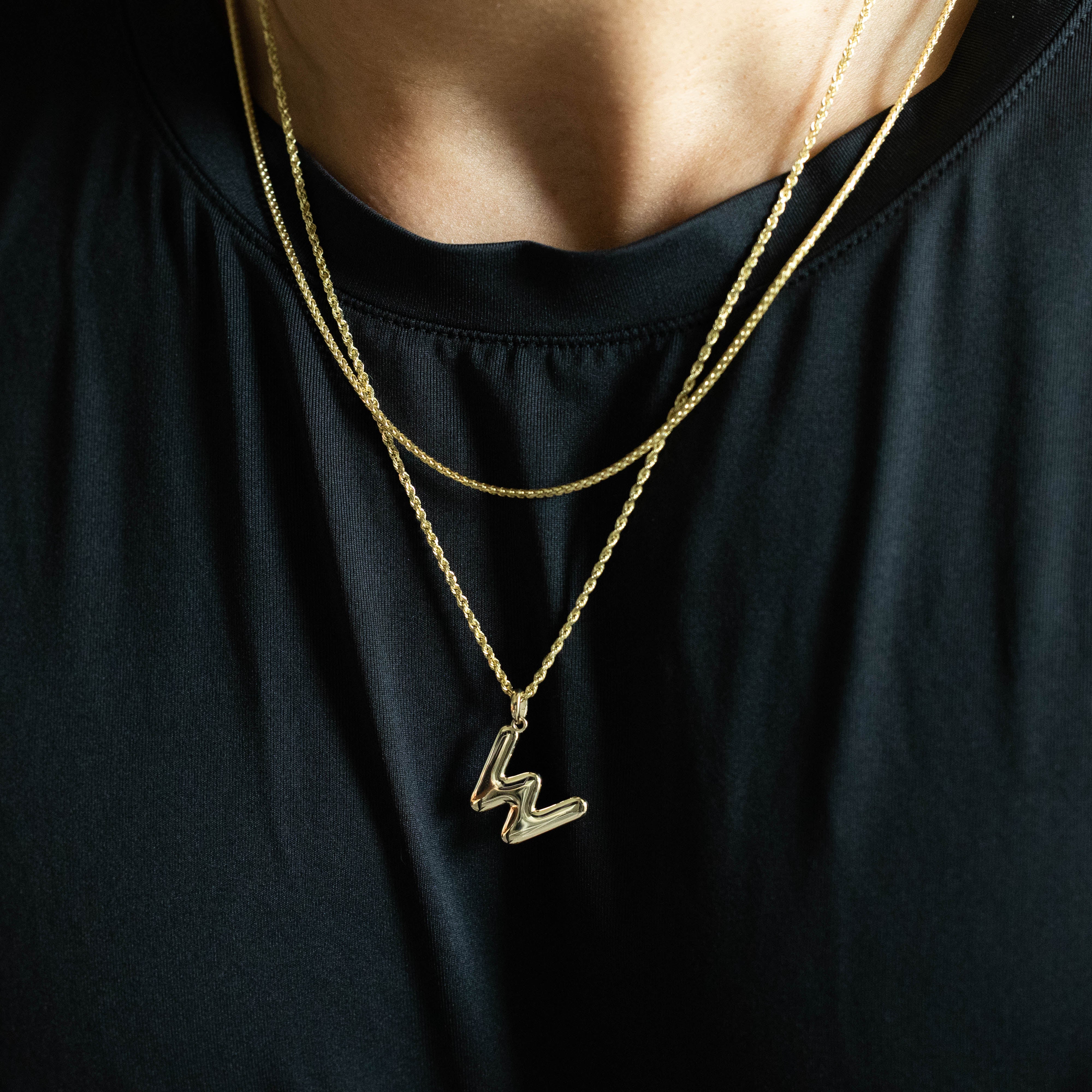 14K Gold Puffy Letter 'W' Pendant