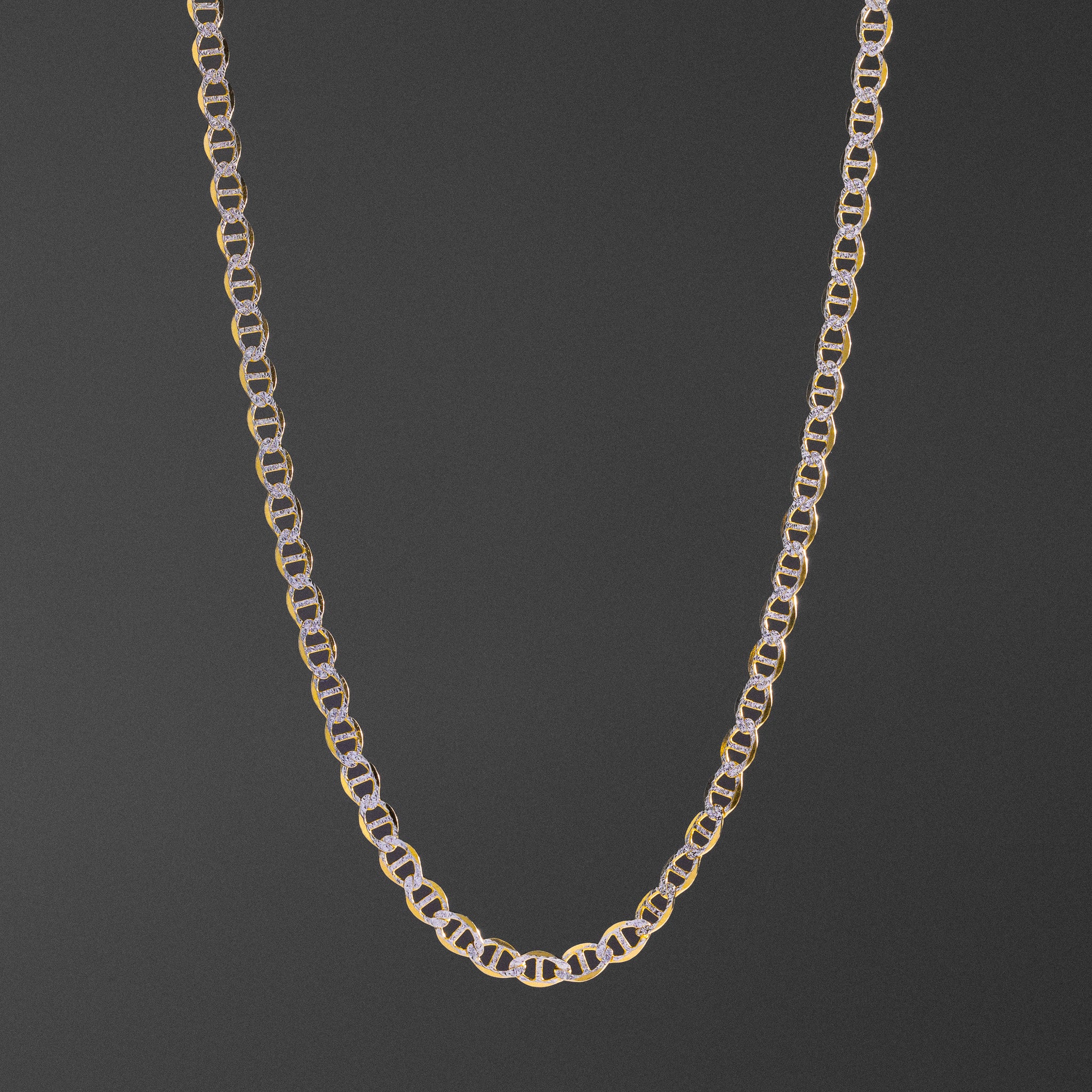 14k Gold 5.5mm Lightweight Two-Tone Flat Mariner Chain - Model CH-0337