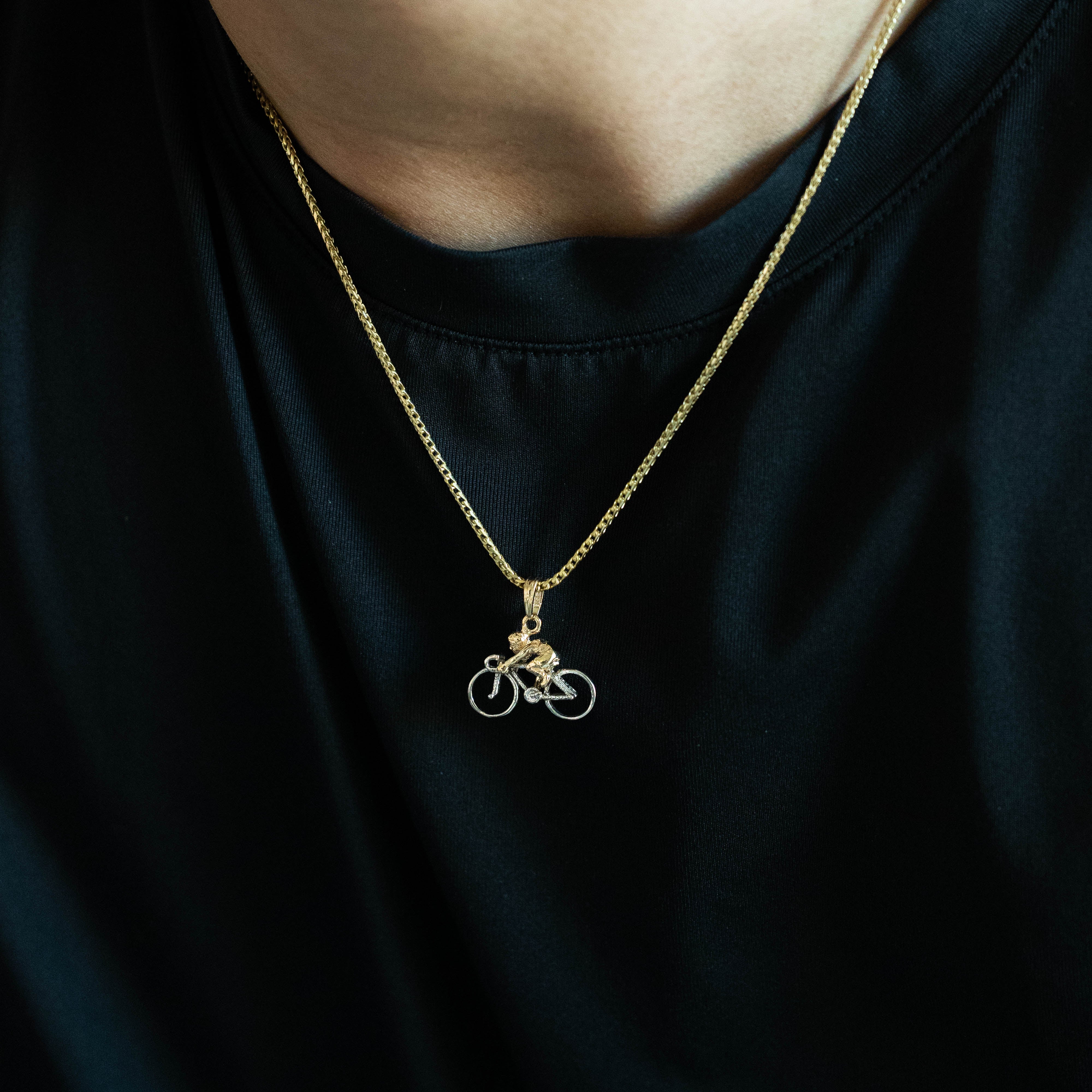 14K Gold Yellow And White 3-D Bicycle With Rider Charm - Model K9020