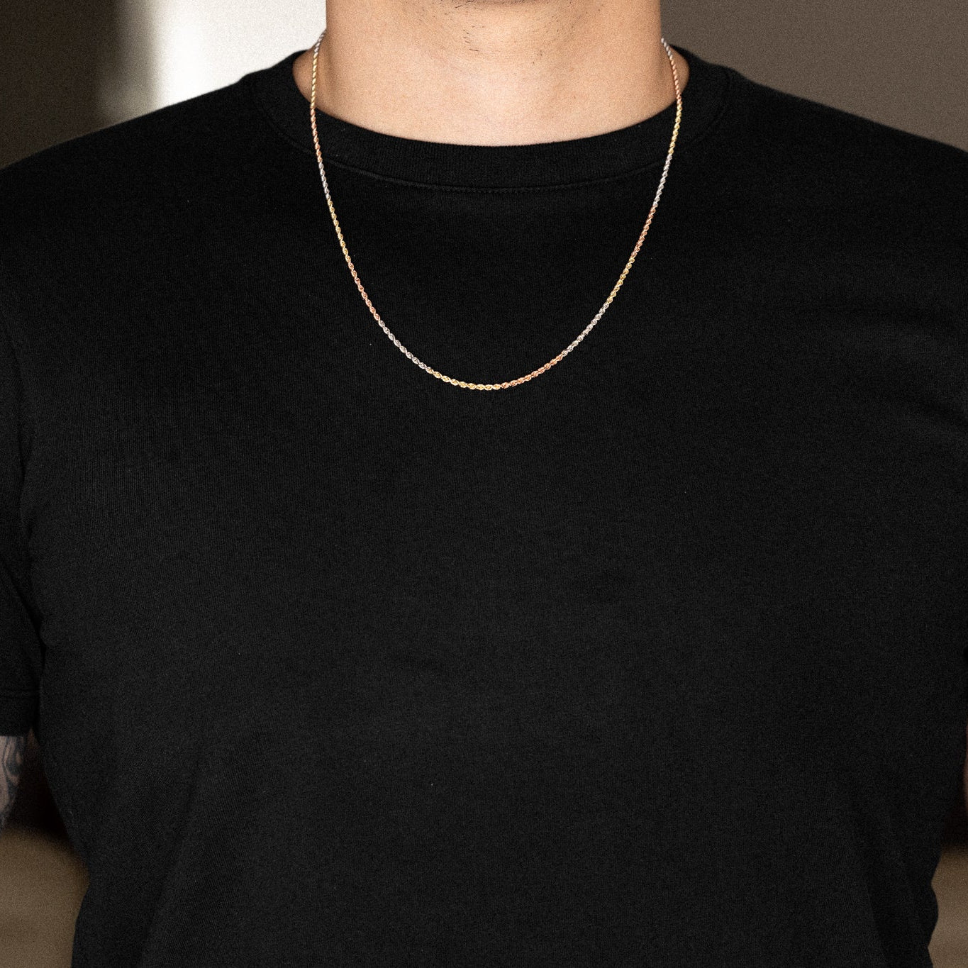 14k Gold 1.9mm Three-Tone Solid Diamond-Cut Rope Chain - Model CH-0391