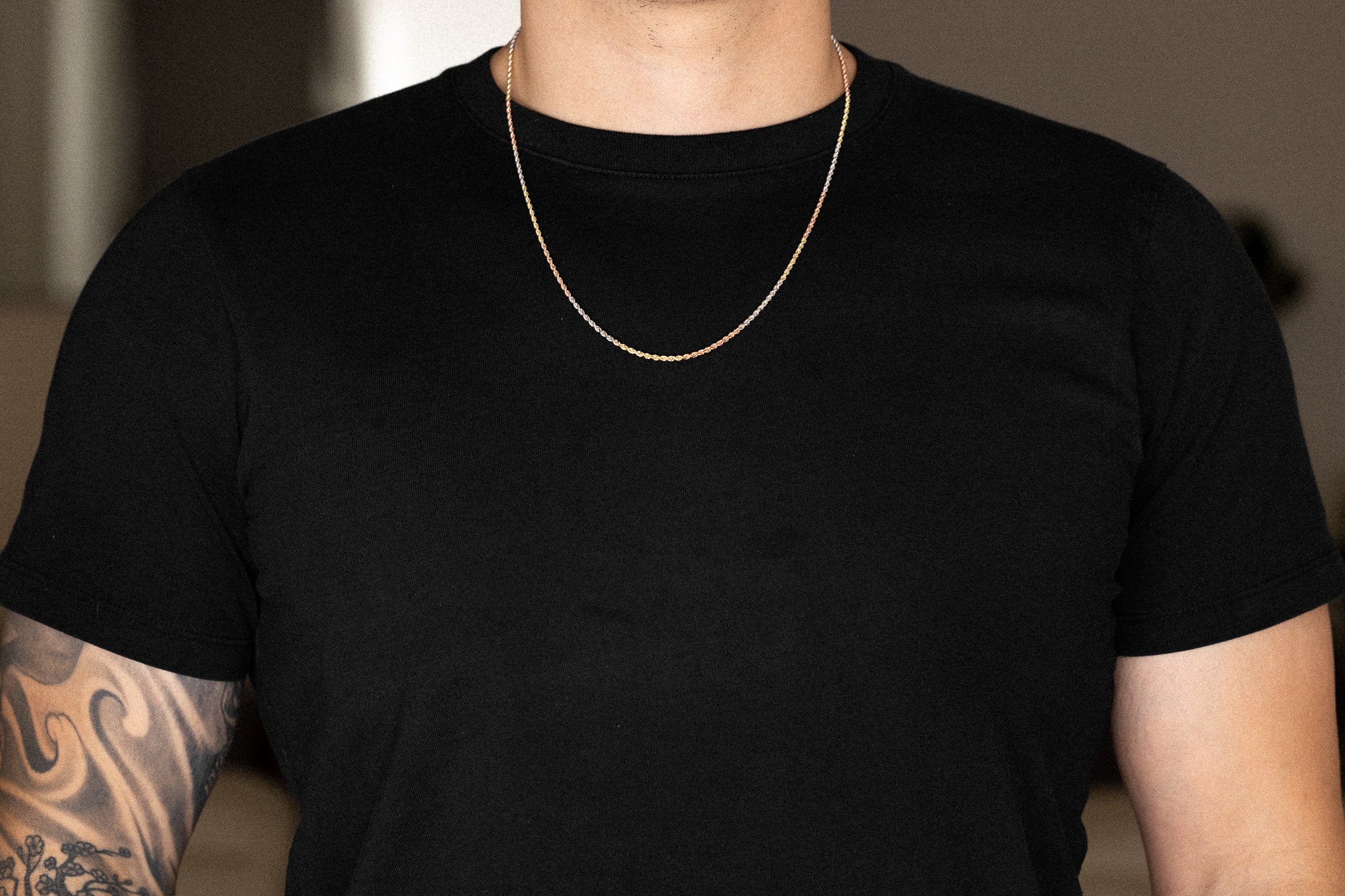 14k Gold 1.9mm Three-Tone Solid Diamond-Cut Rope Chain - Model CH-0391