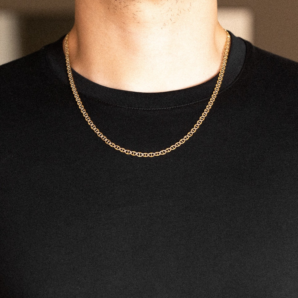 14k Gold 4.4mm Lightweight Two-Tone Flat Mariner Chain - Model CH-0338