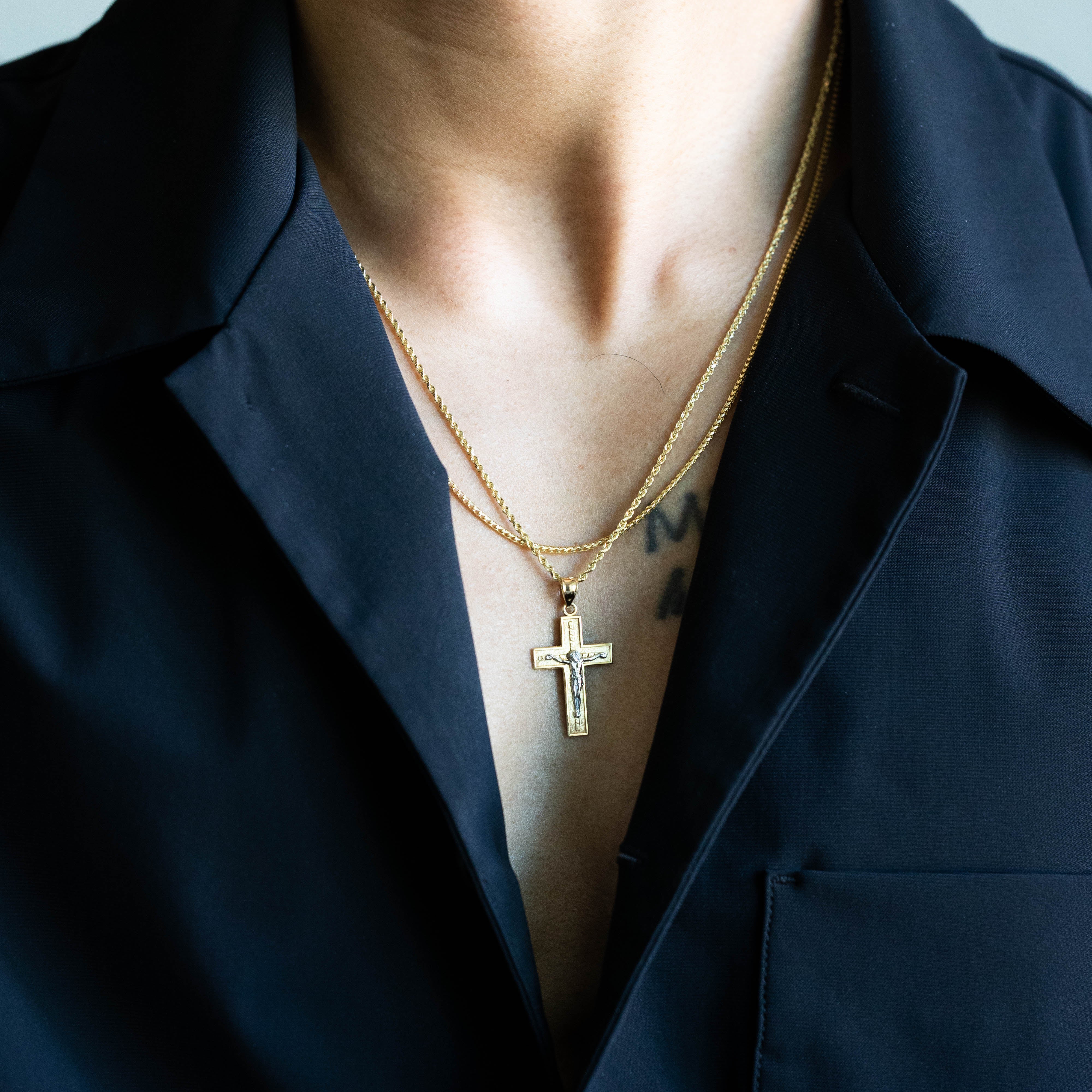 14K Gold Medium Crucifix Cross Diamond Cut Pendant - Model 0058