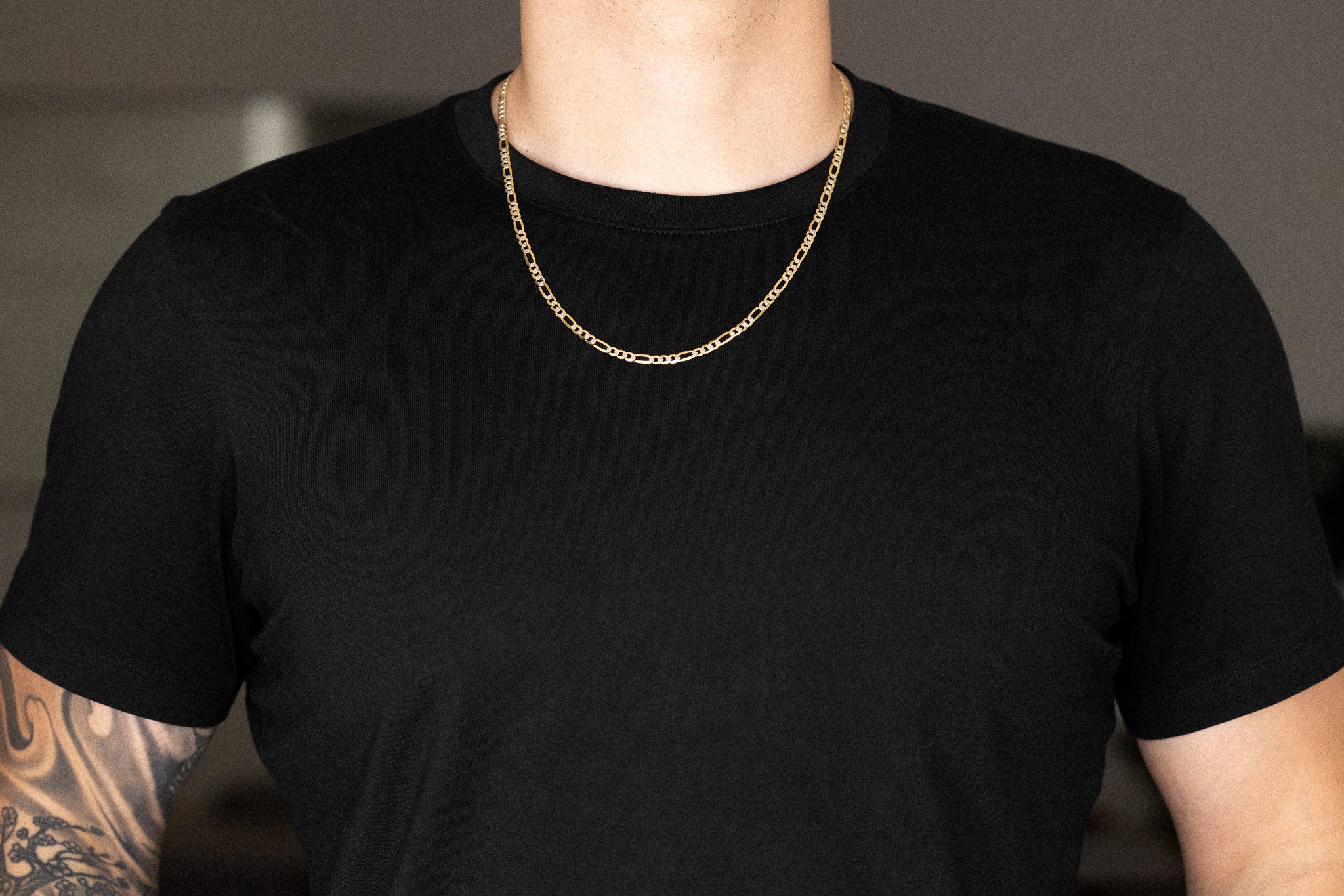14k Gold 3.8mm Two-Tone Lightweight Figaro Chain - Model CH-0120