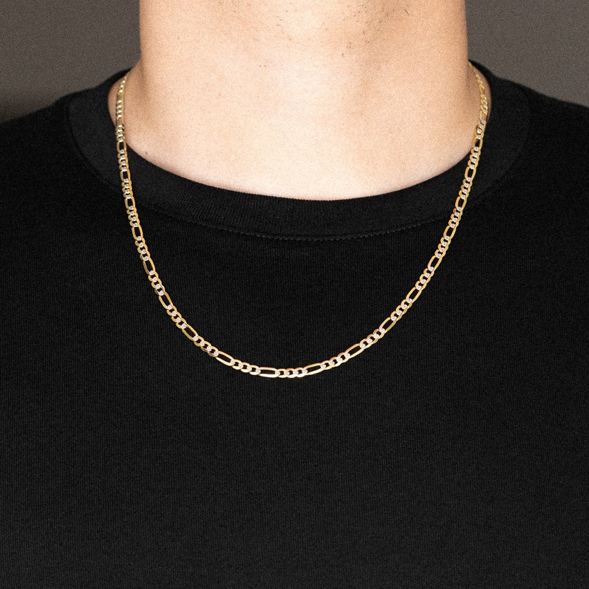 14k Gold 3.8mm Two-Tone Lightweight Figaro Chain - Model CH-0120