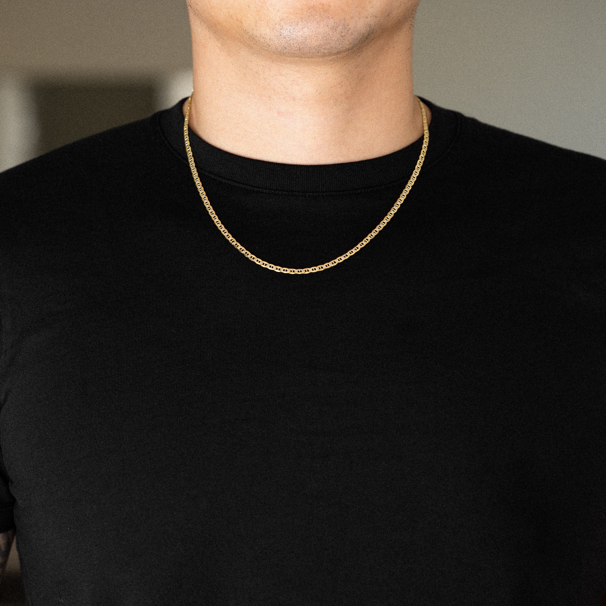 14k Gold 3.4mm Two Tone Hollow Mariner Chain - Model CH-0658