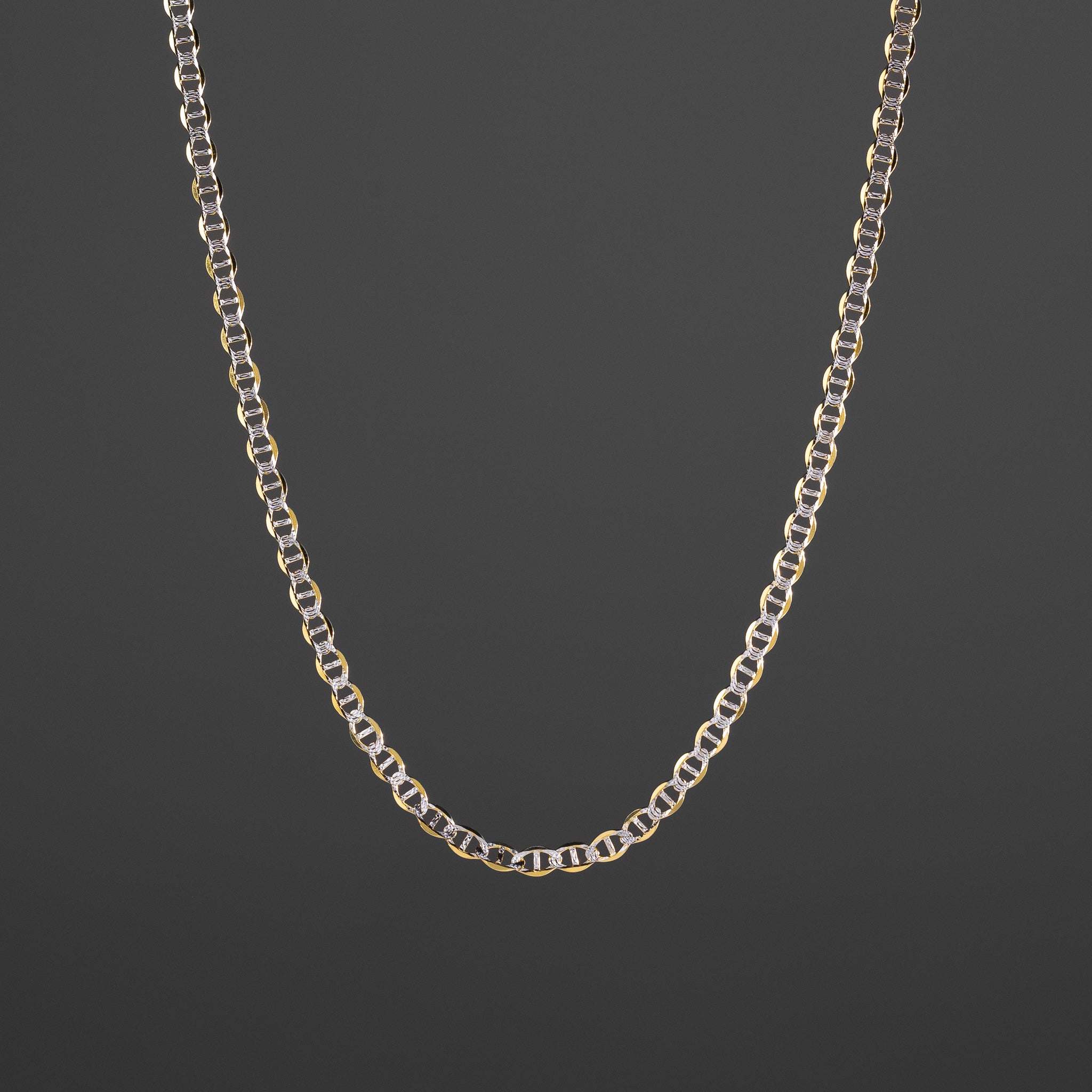 14k Gold 4.4mm Lightweight Two-Tone Flat Mariner Chain - Model CH-0338