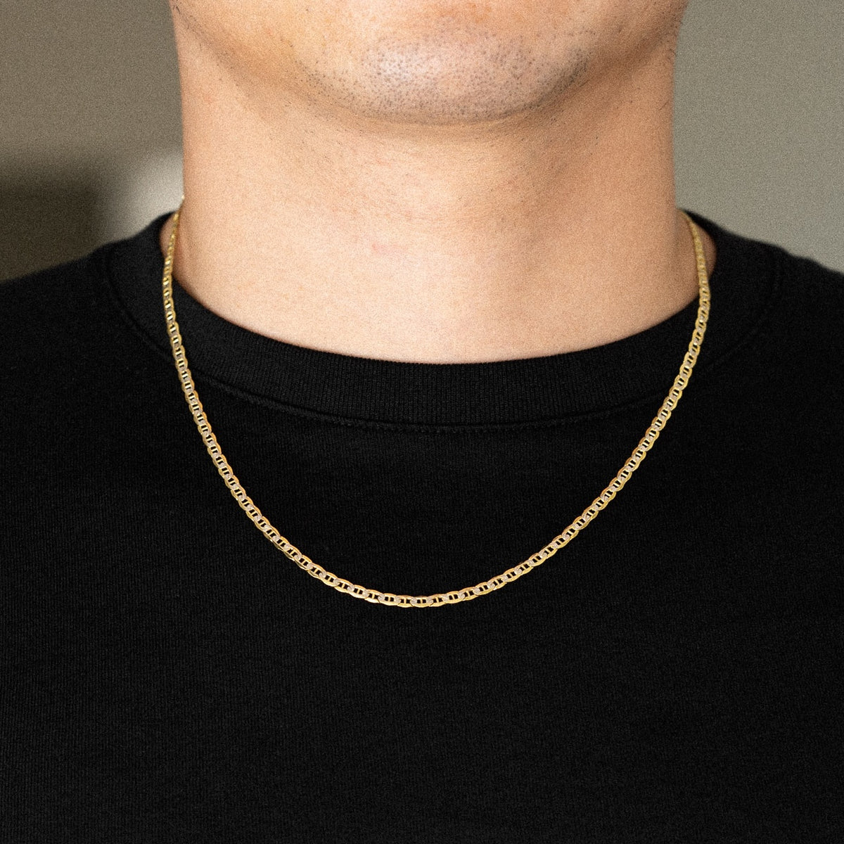 14k Gold 3.4mm Two Tone Hollow Mariner Chain - Model CH-0658