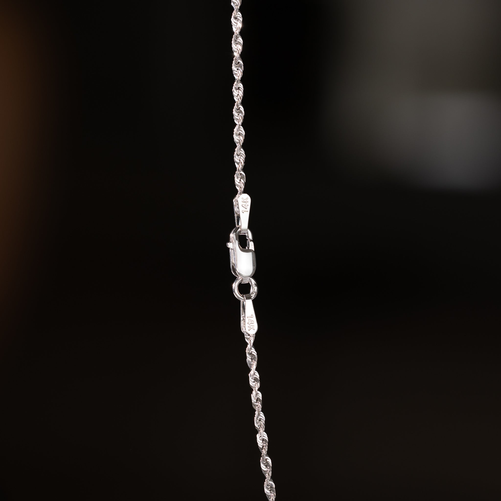 14k White Gold 1.5mm Solid Lightweight Diamond-Cut Rope Chain - Model CH-0144