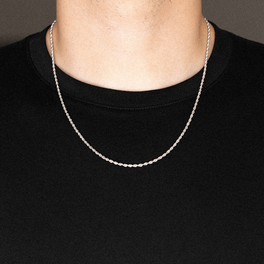 14k White Gold 2.3mm Solid Lightweight Diamond-Cut Rope Chain - Model CH-0142