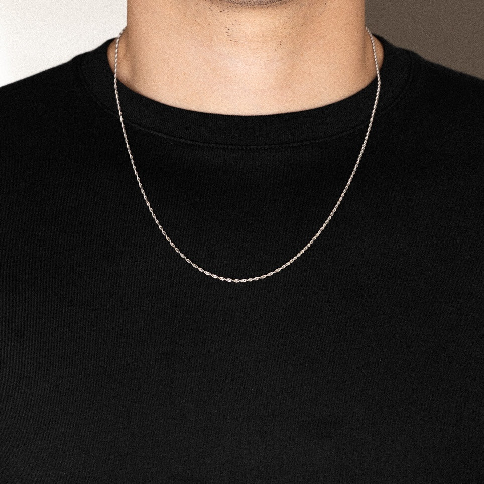 14k White Gold 1.5mm Solid Lightweight Diamond-Cut Rope Chain - Model CH-0144