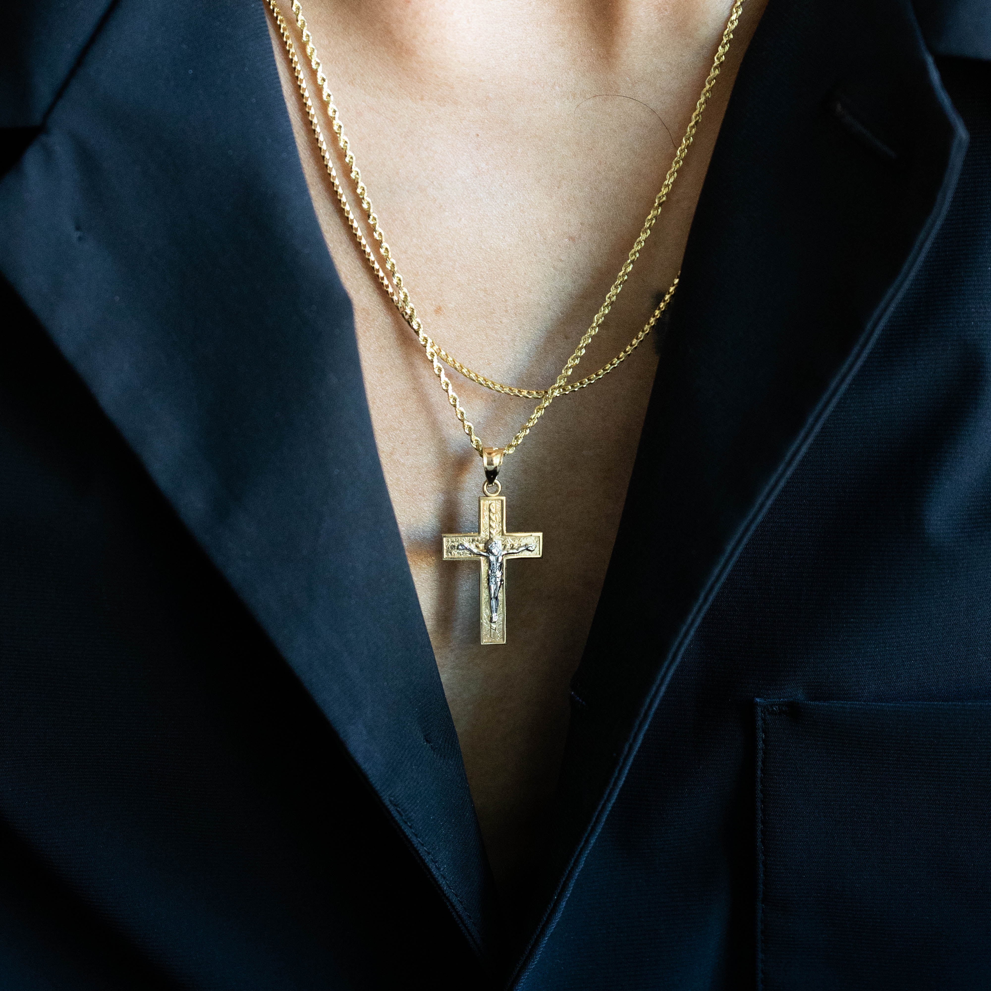 14K Gold Medium Crucifix Cross Diamond Cut Pendant - Model 0058