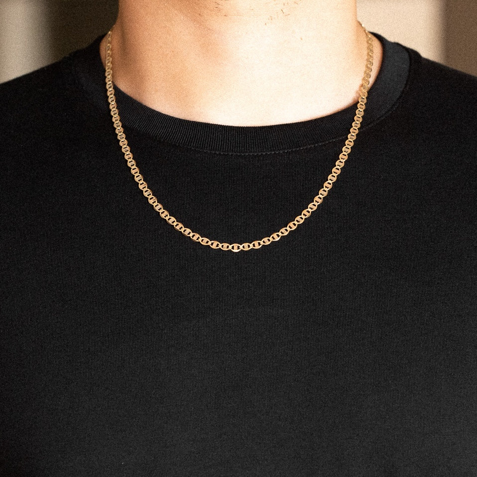 14k Gold Three-Tone 4.3mm Flat Mariner Star Diamond-Cut Chain - Model CH-0668
