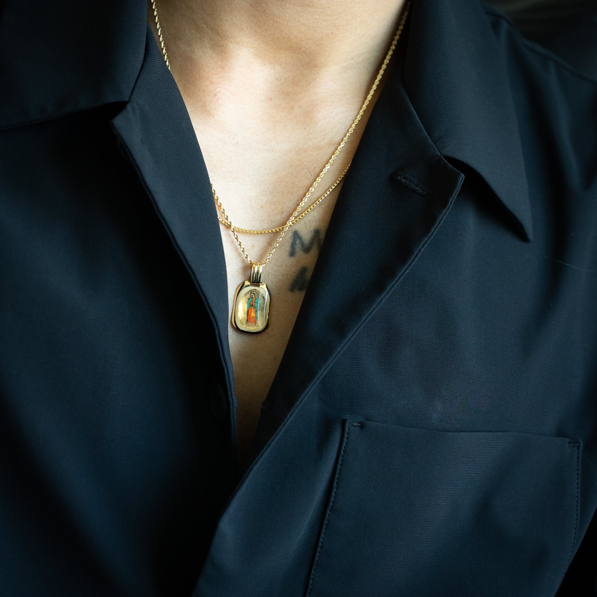 14K Gold Guadalupe Enamel Plate Pendant - Model 0145
