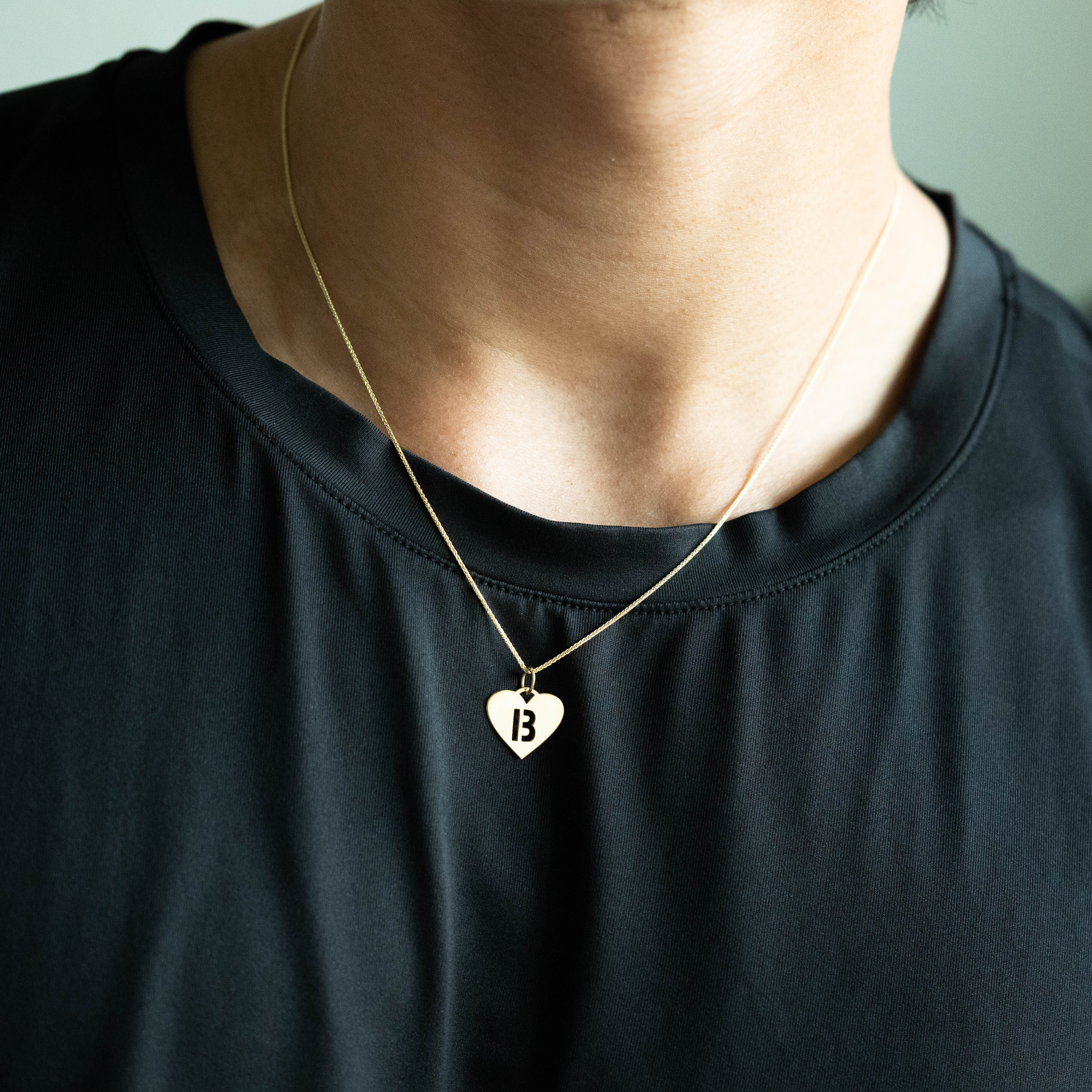 14K Gold Heart Cutout Letter B Pendant