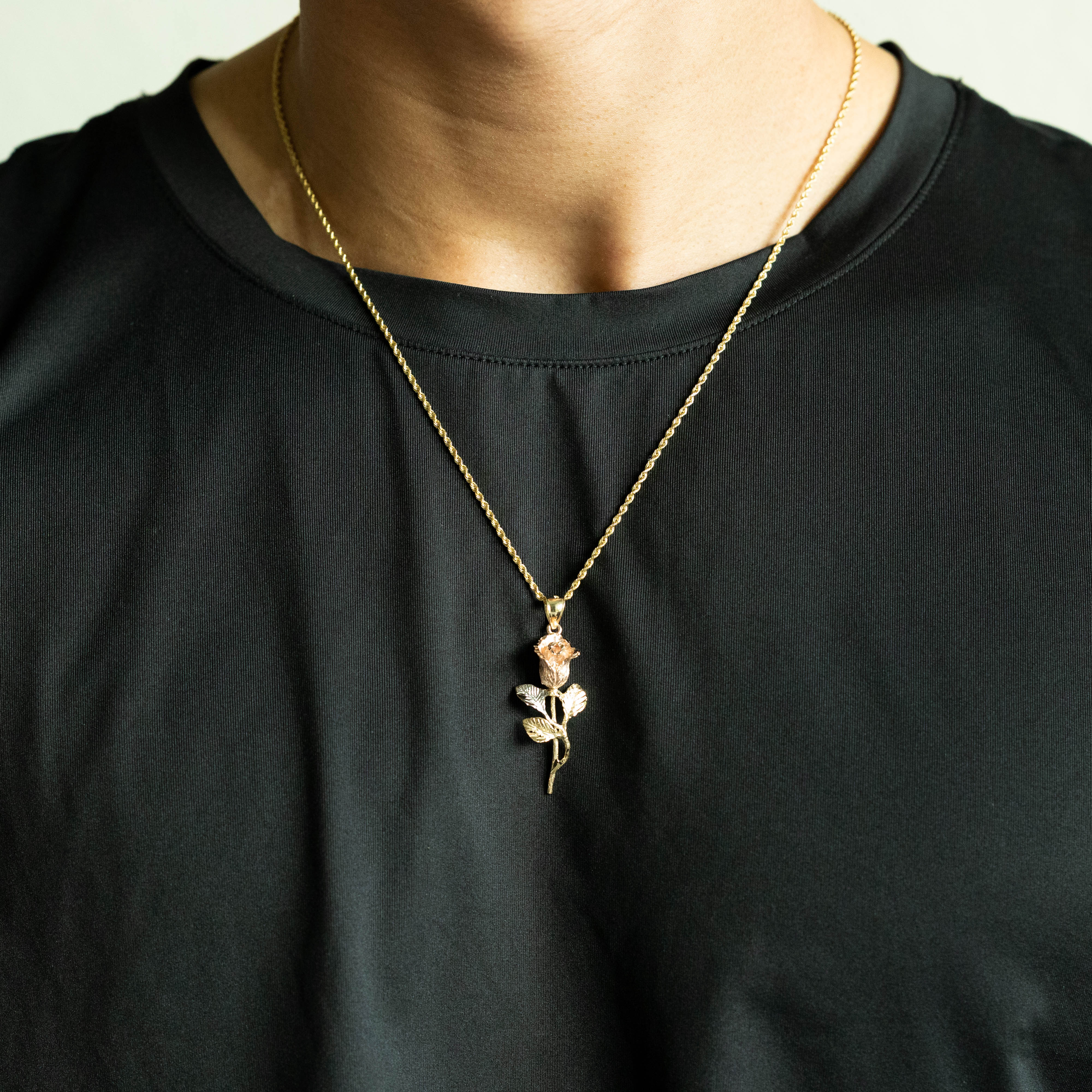 14K Gold Large Rose Flower Pendant - Model 1959