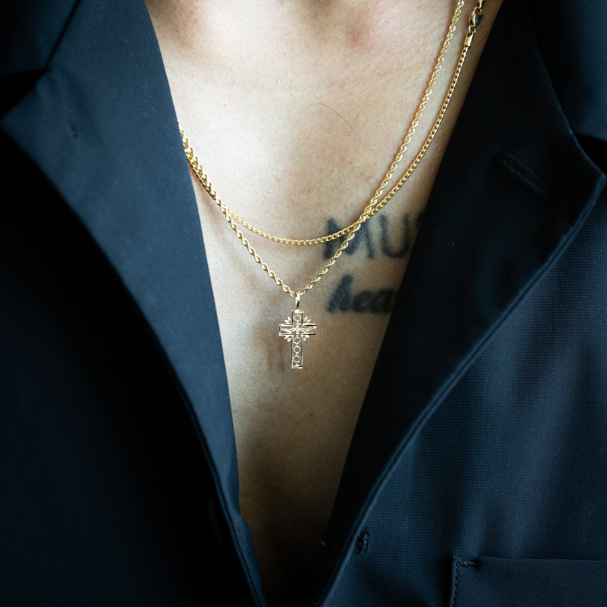 14K Gold Cross With Holy Spirit Dove Pendant - Model 1463