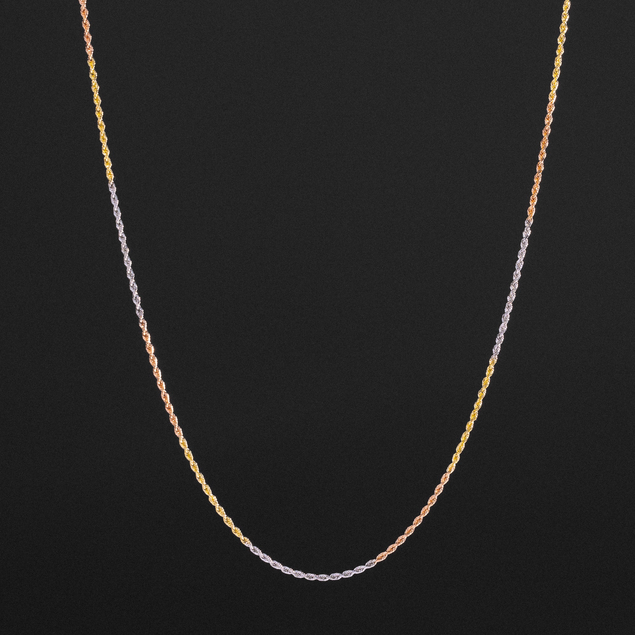 14K Gold 1.5mm Solid Tri Colors Classic Rope Chain - Model 0392