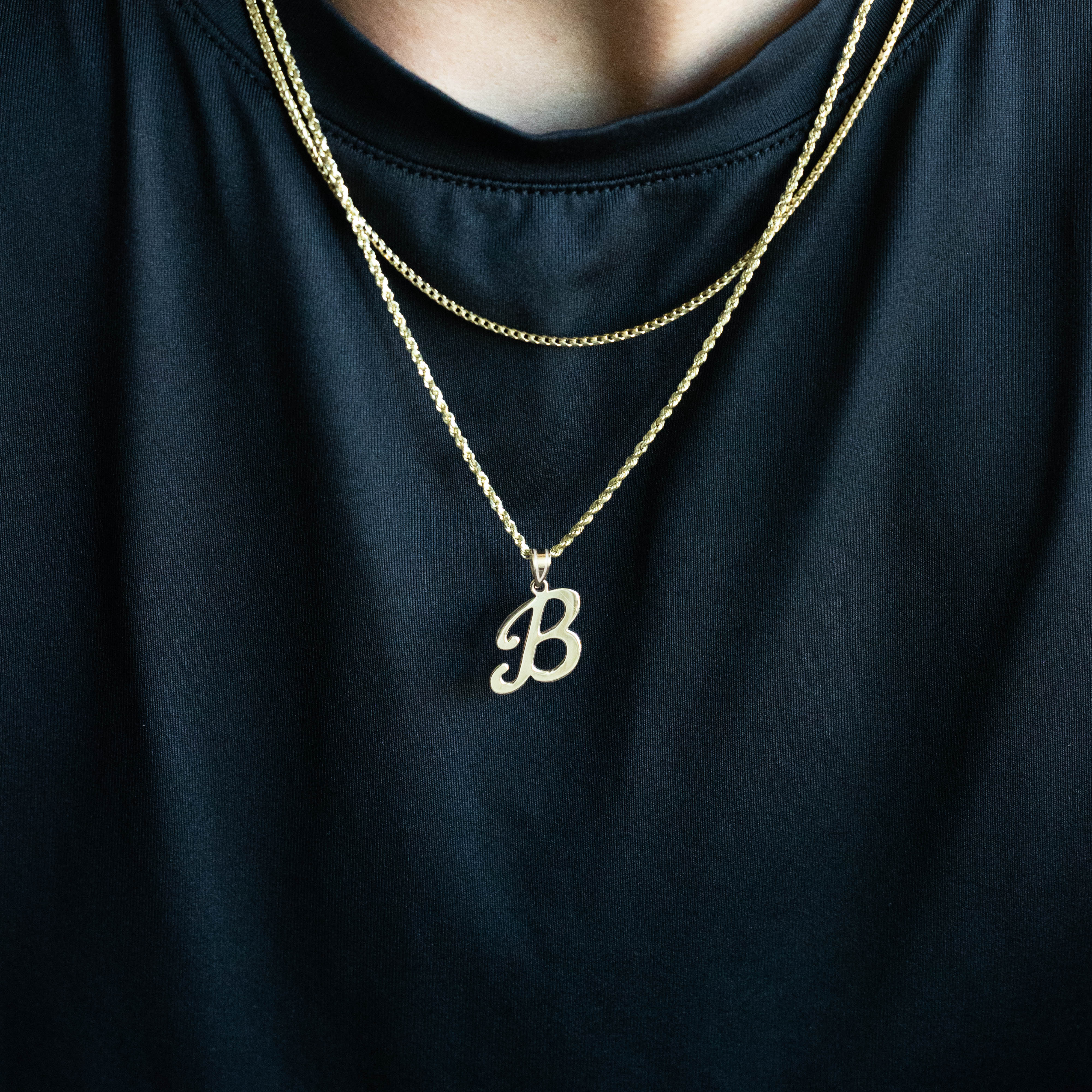 14K Gold Large Letter "B" Script Initial Pendant - Model YC1540B