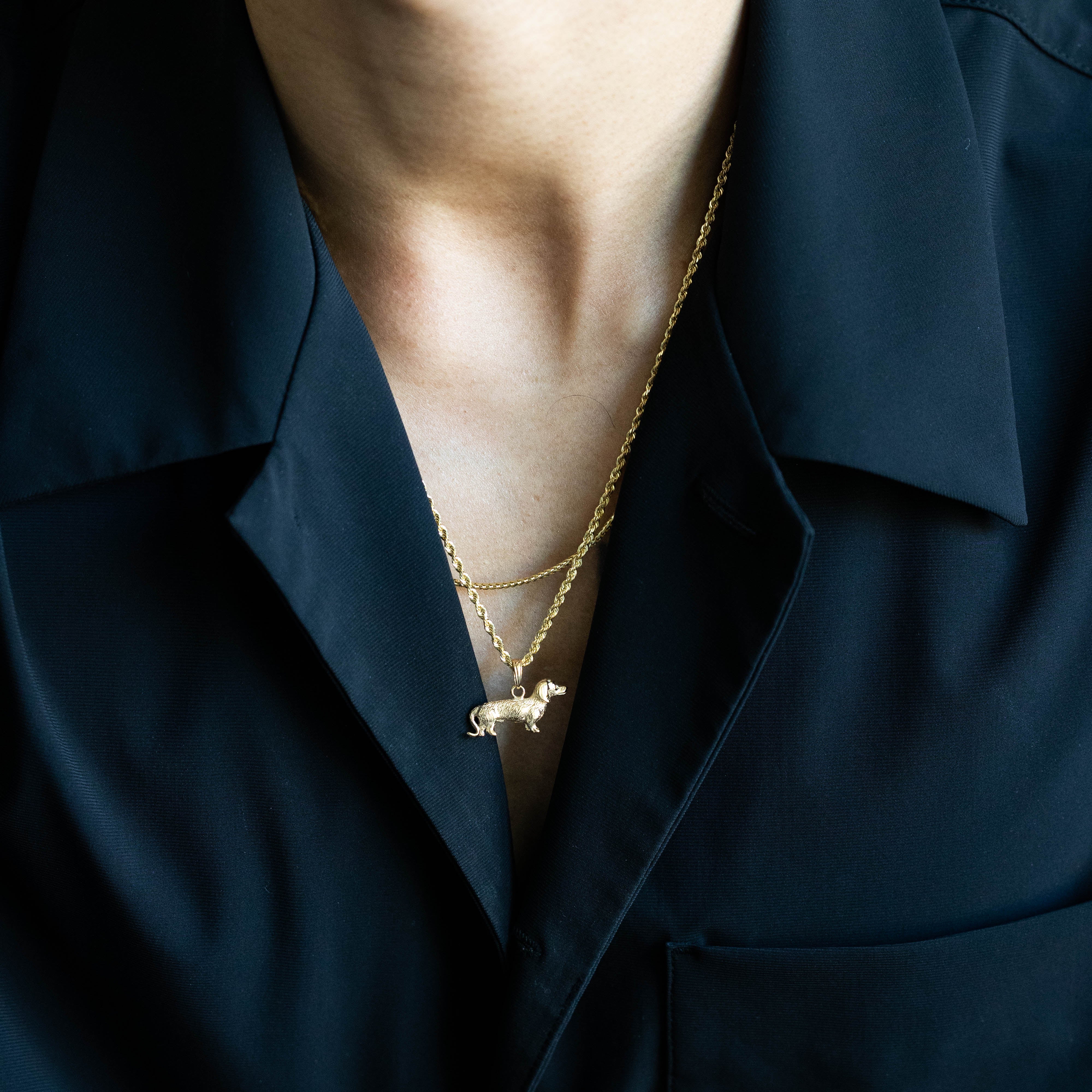 14K Gold Polished 3D Wire-Haired Dachshund Pendant