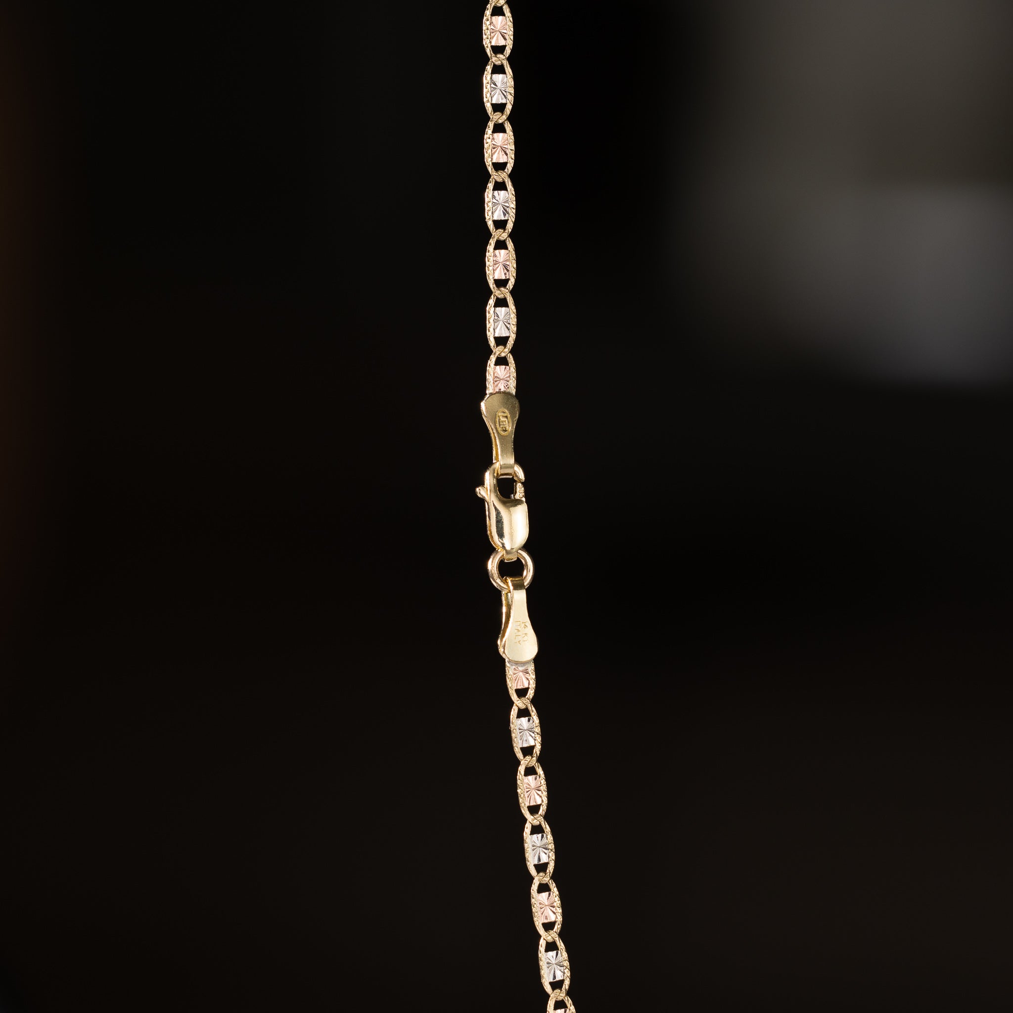 14k Gold 2.0mm Three-Tone Rail Diamond-Cut Valentino Chain - Model CH-0114