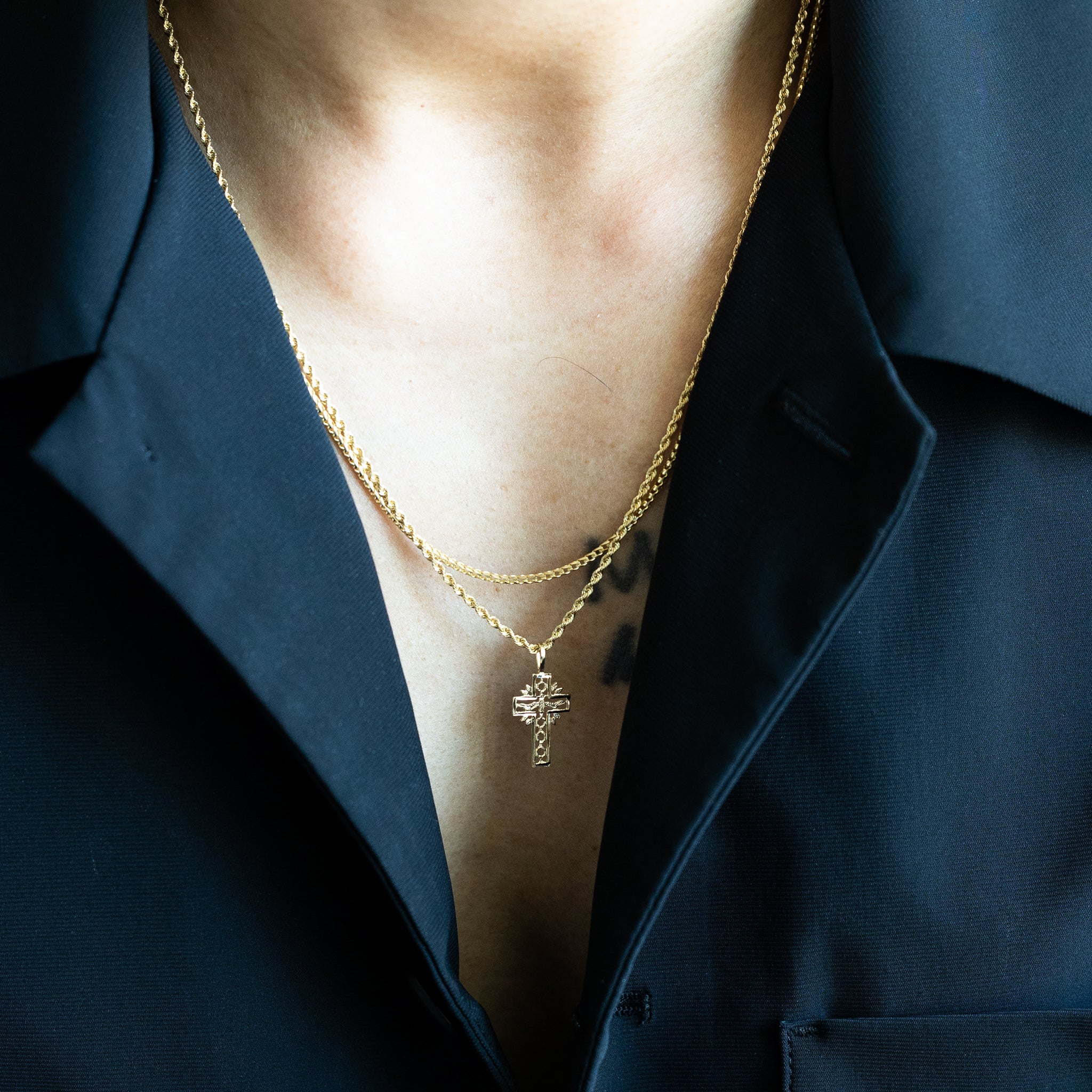 14K Gold Cross With Holy Spirit Dove Pendant - Model 1463