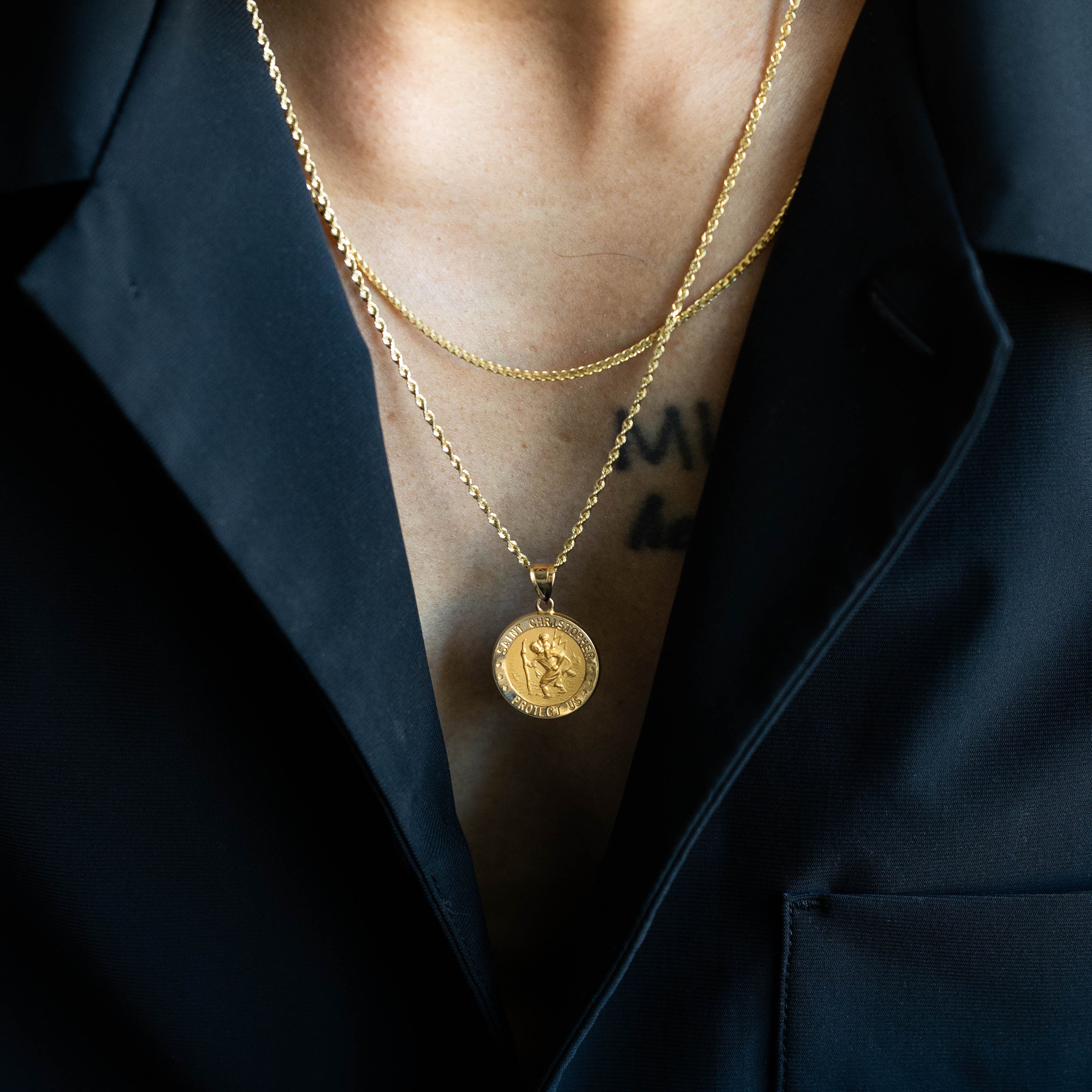 14K Gold Large Saint Christopher Hollow Medal Pendant - Model 1240 - Charlie & Co. Jewelry